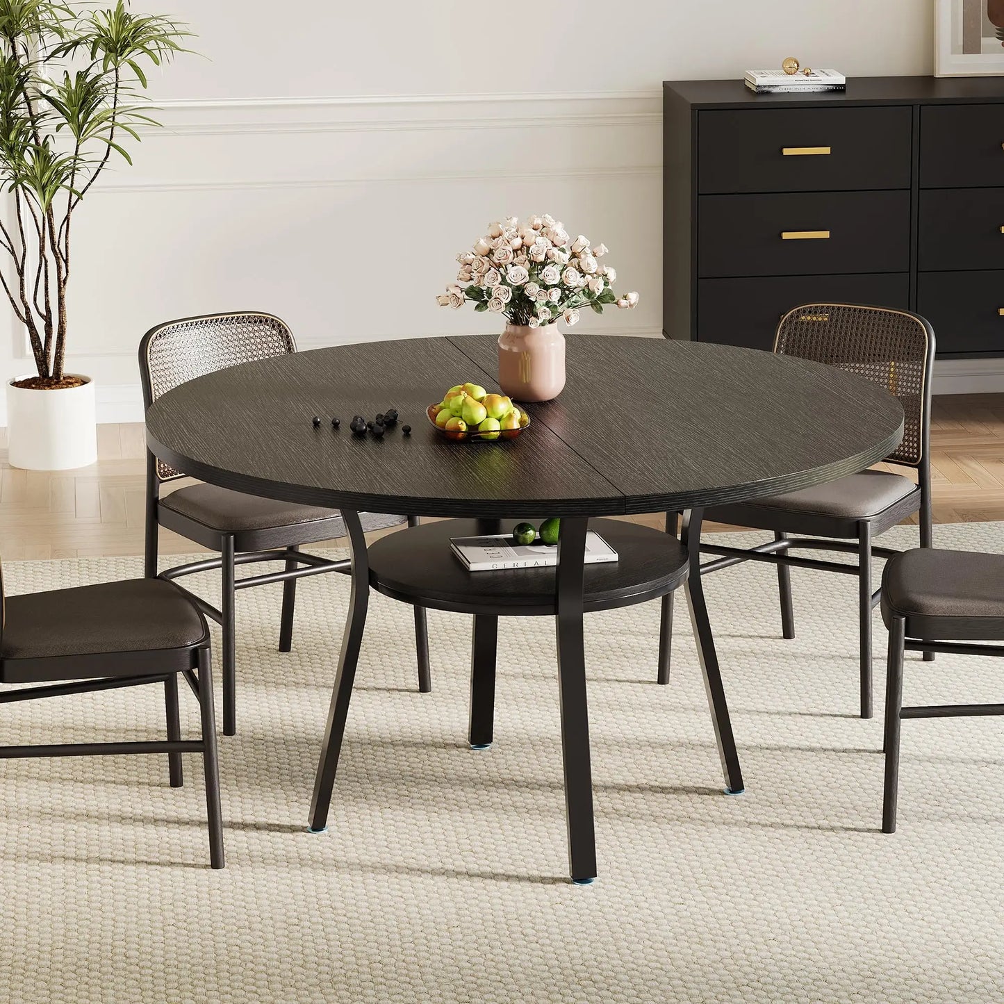 HiMISS Round Dining Table For 4-6 People With Storage Shelf