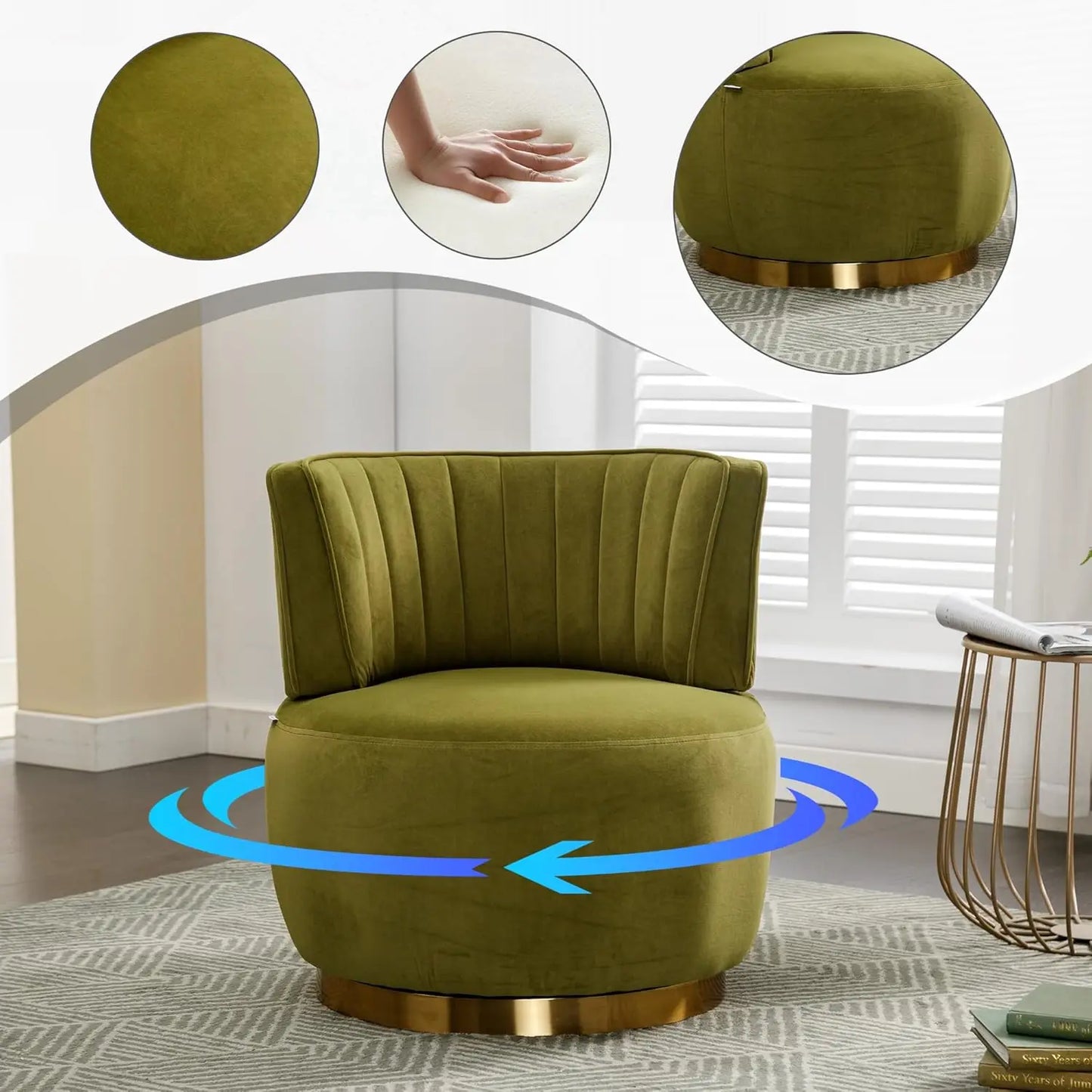 Modern Velvet Swivel Barrel Chair 360 Degree Plush Upholstered Armchair