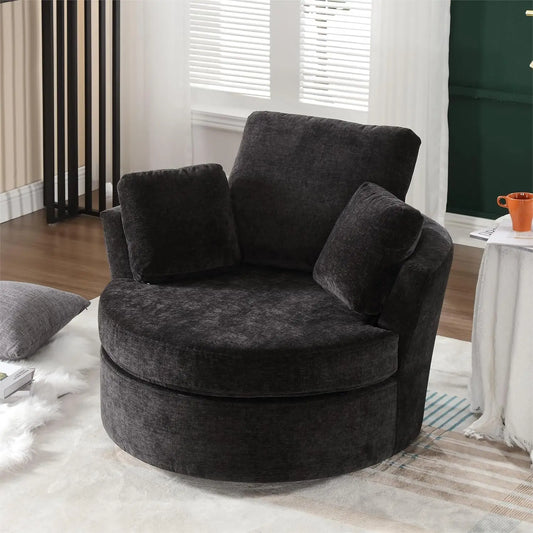 Oversized Swivel Barrel Chair With Pillows Modern Circle Lounge