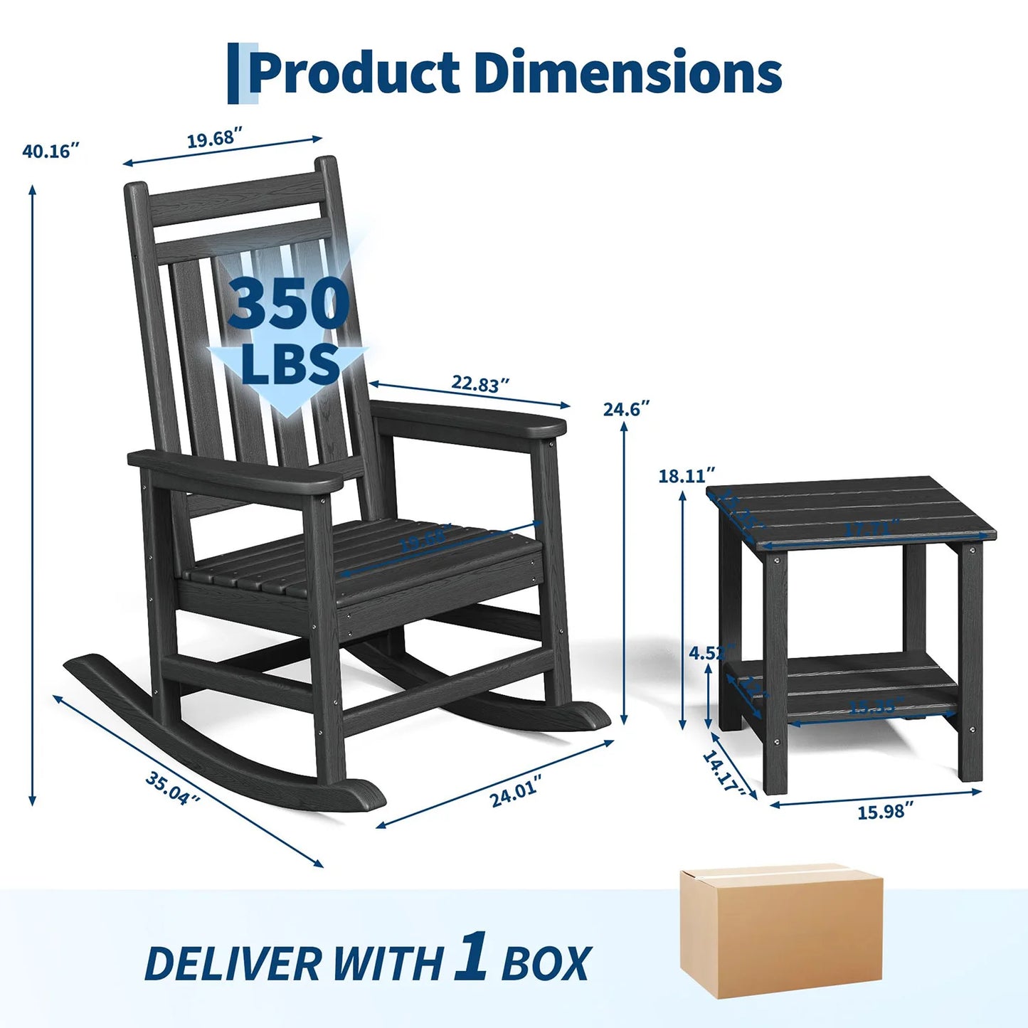 HiMISS 2-Piece Outdoor Poly Lumber Rocking Chair Set With Table