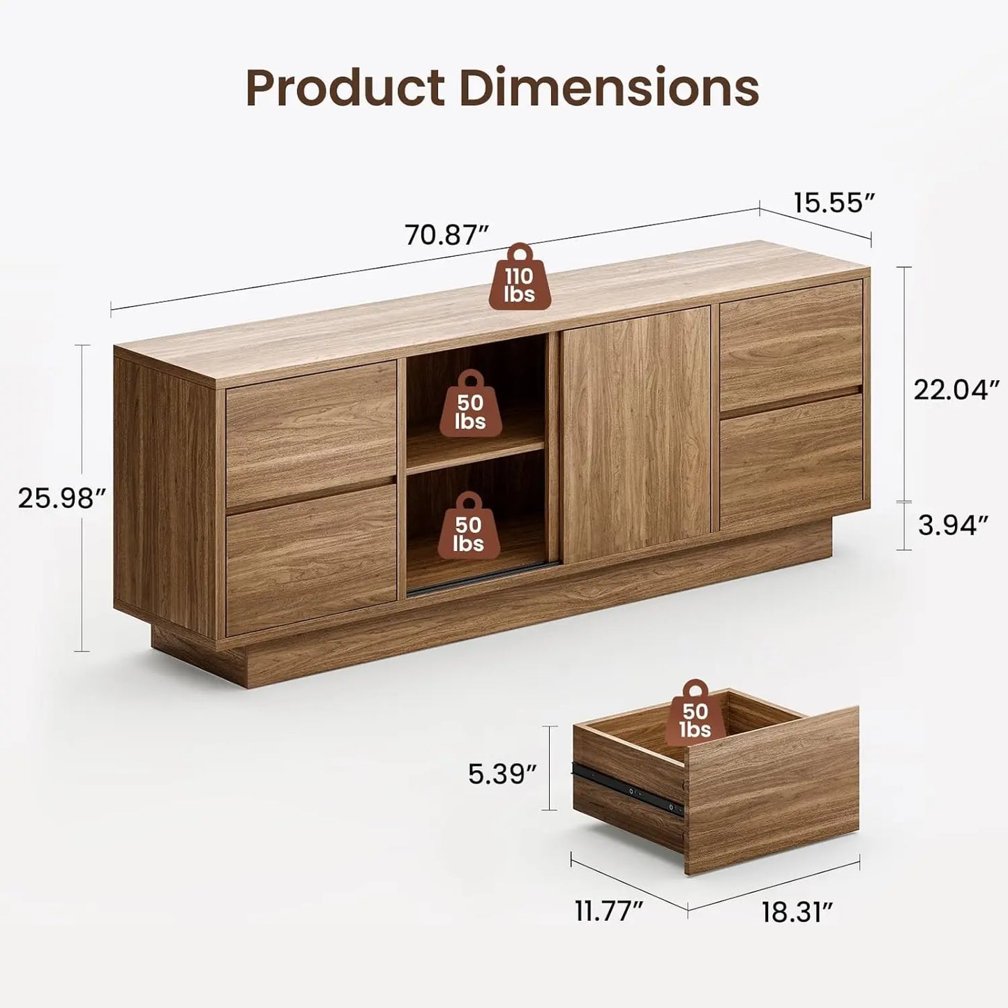TV Stand With Adjustable Shelves And Living Room Storage