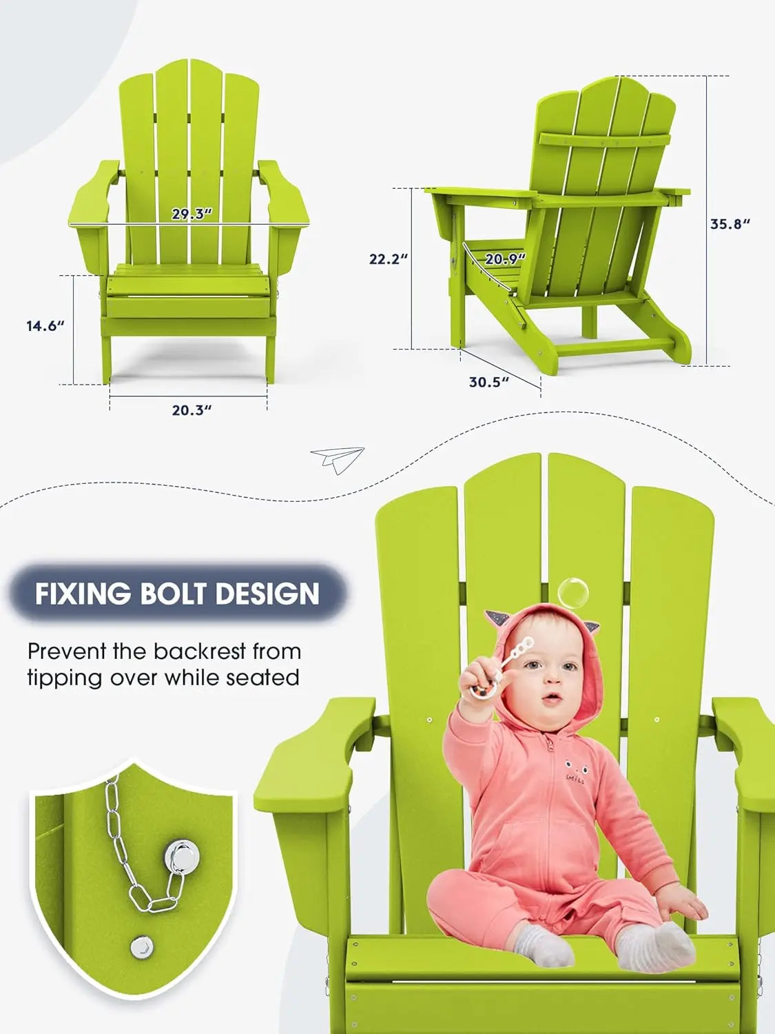 Folding Adirondack Chair HDPE All Weather Patio Outdoor Chair