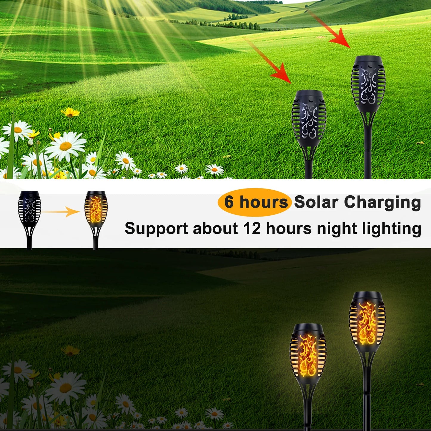 Solar Flame Torch Lights LED Outdoor Flicker For Lawn Path
