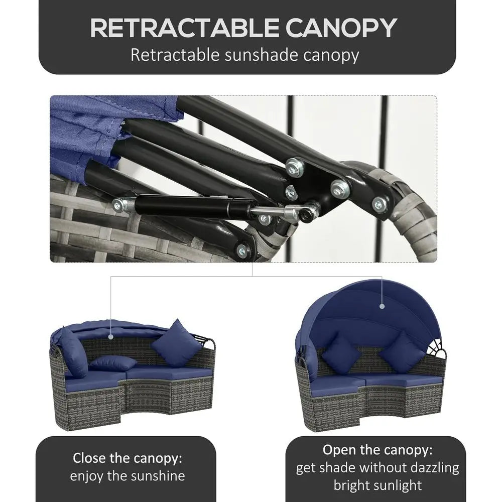 Round Rattan Daybed Patio Set 4 Piece Outdoor Sectional