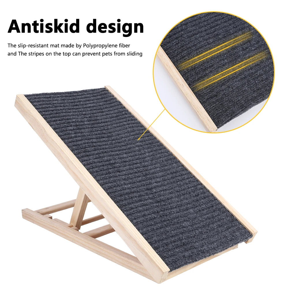 TWISTER.CK Dog Ramp Ladder Natural Pine Wood Adjustable