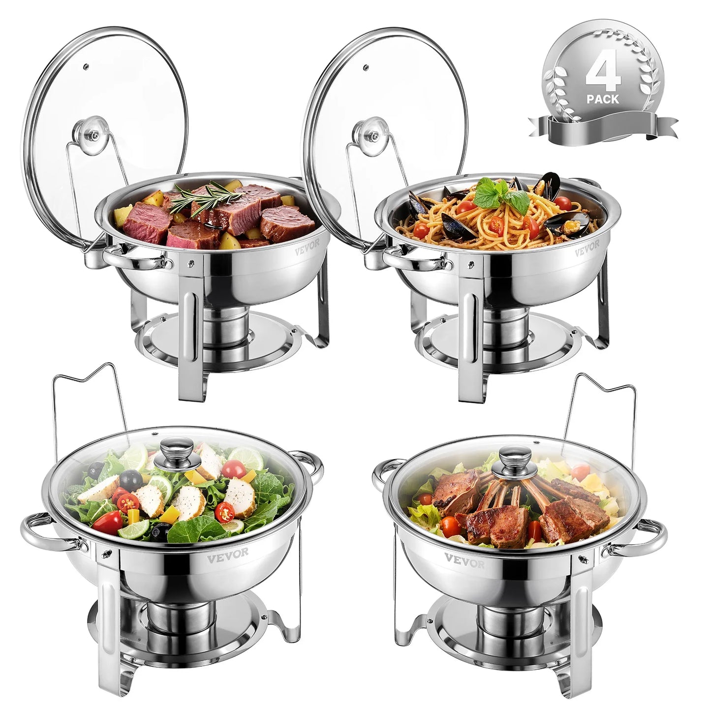 SucceBuy Stainless Steel Chafing Dish Buffet Set With Four Pans