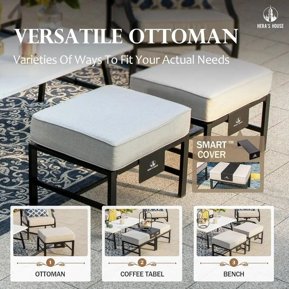Outdoor Cushioned Patio Furniture Set with Swivel Chairs and Ottomans