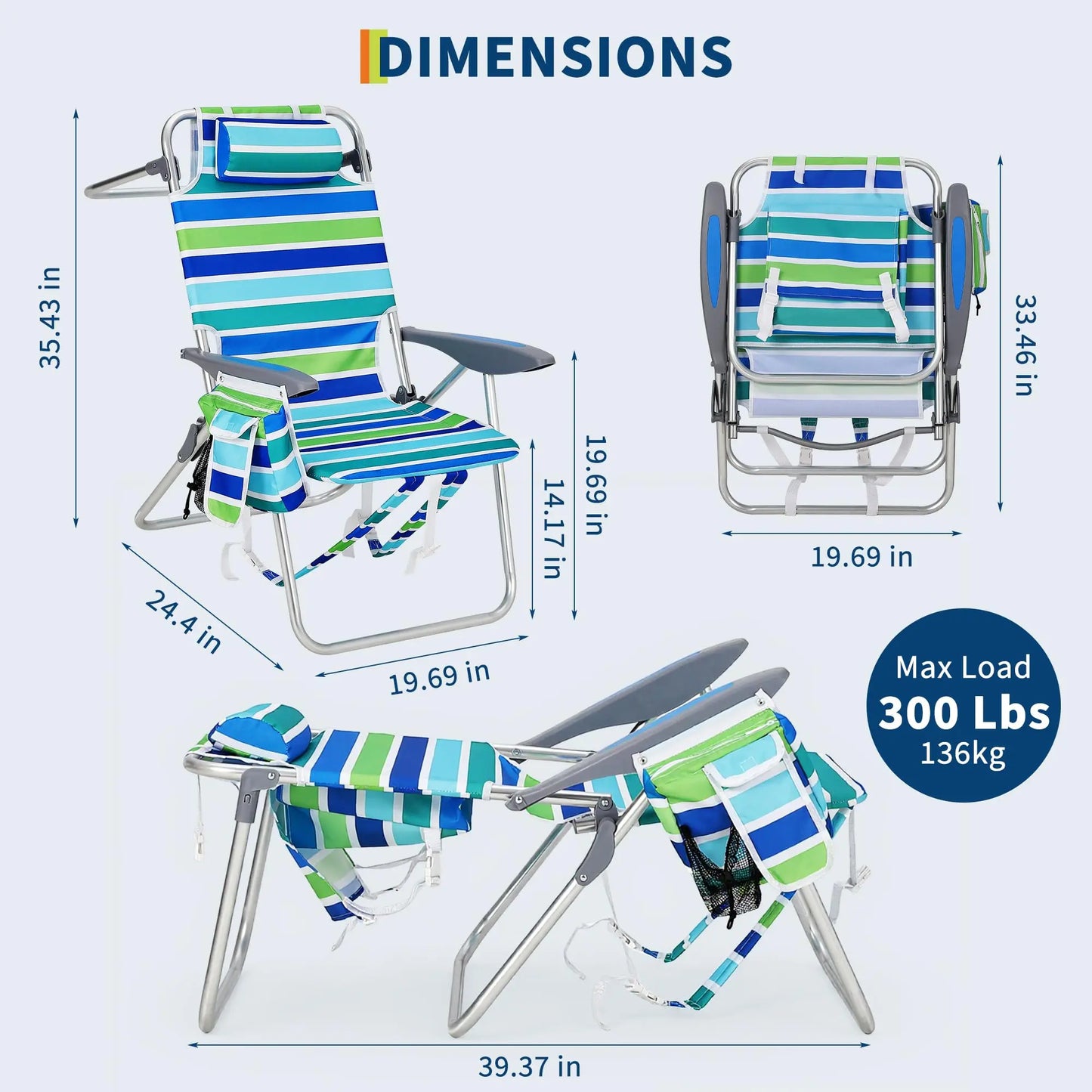 HiMISS 2 Pack Backpack Beach Chair Folding Camping Lounger