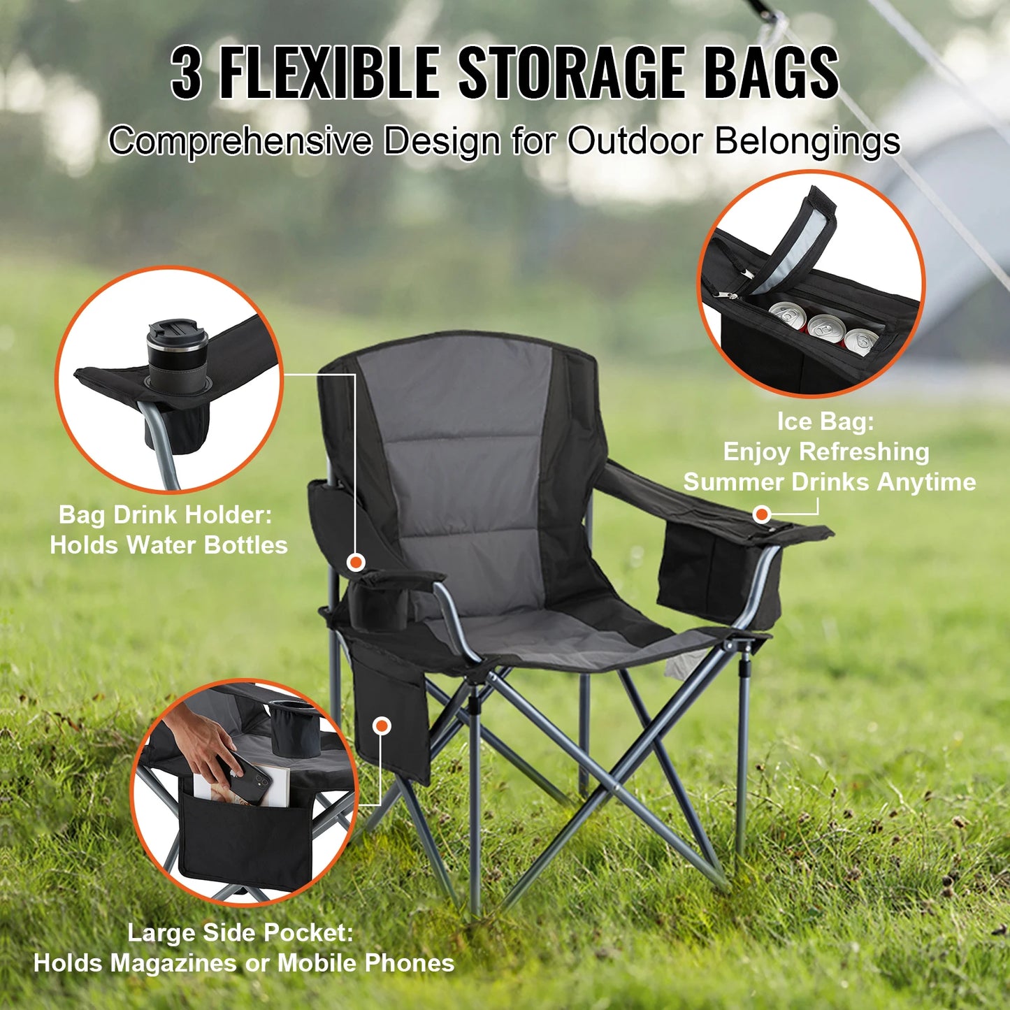 VEVOR Camping Folding Chair For Adults With Quad Lumbar Support
