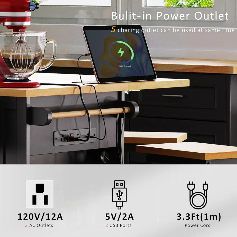 Kitchen Island With Storage On Wheels Drawers Door Rack