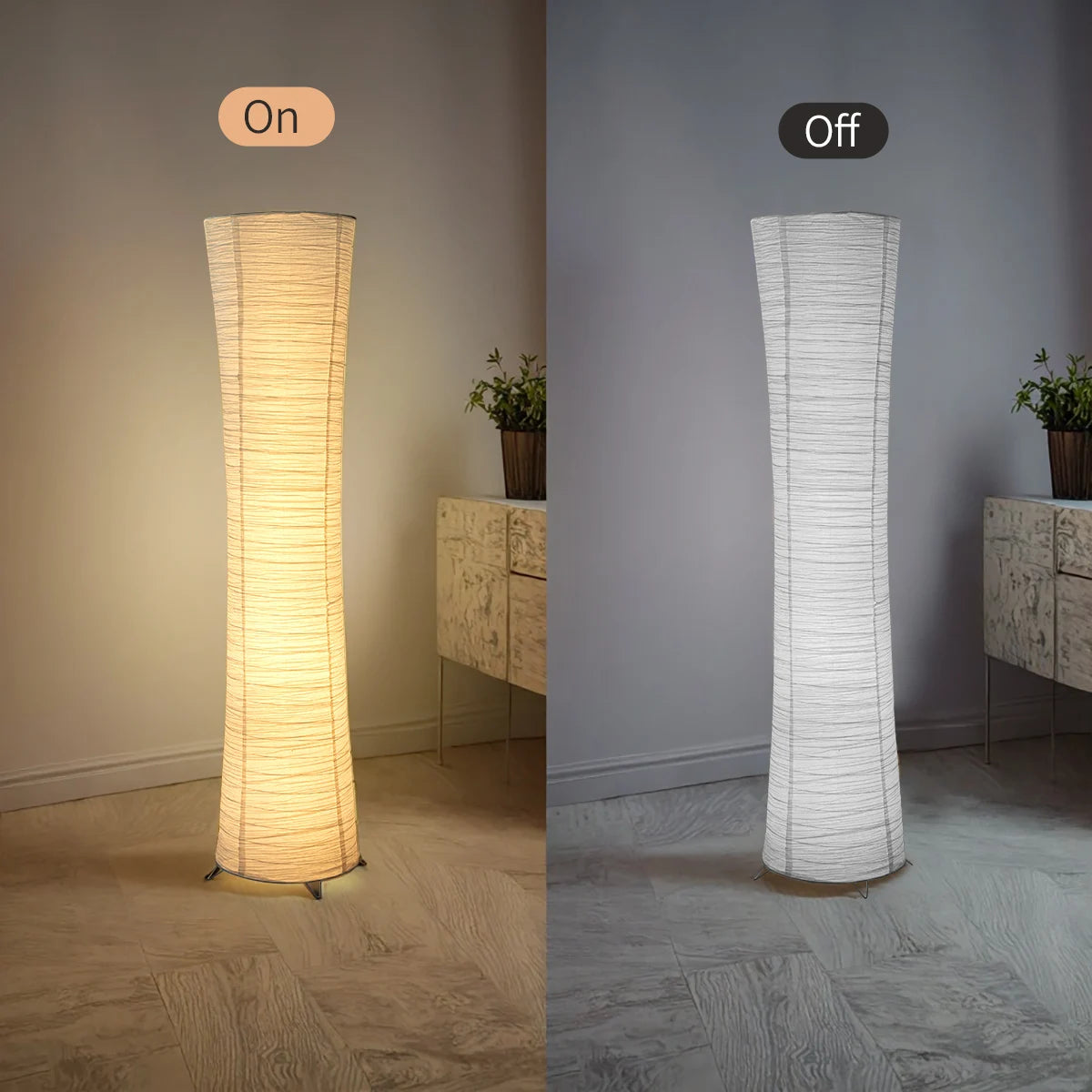 Paper Floor Lamp With Chrome Base And LED Light Strip For Living Room