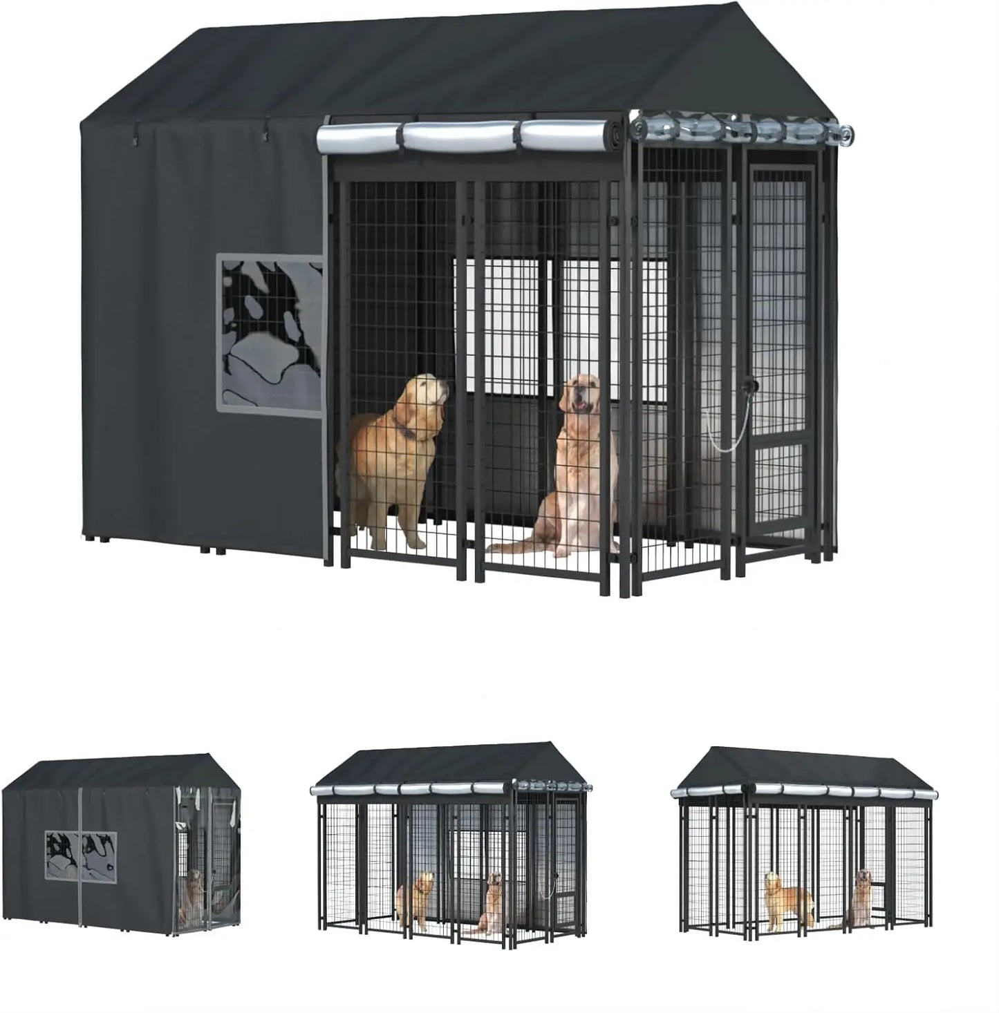 Outdoor Dog Kennel Cover 8x4x6 FT Waterproof Cold Resistant with Zippers & PVC Windows for Pet Protection