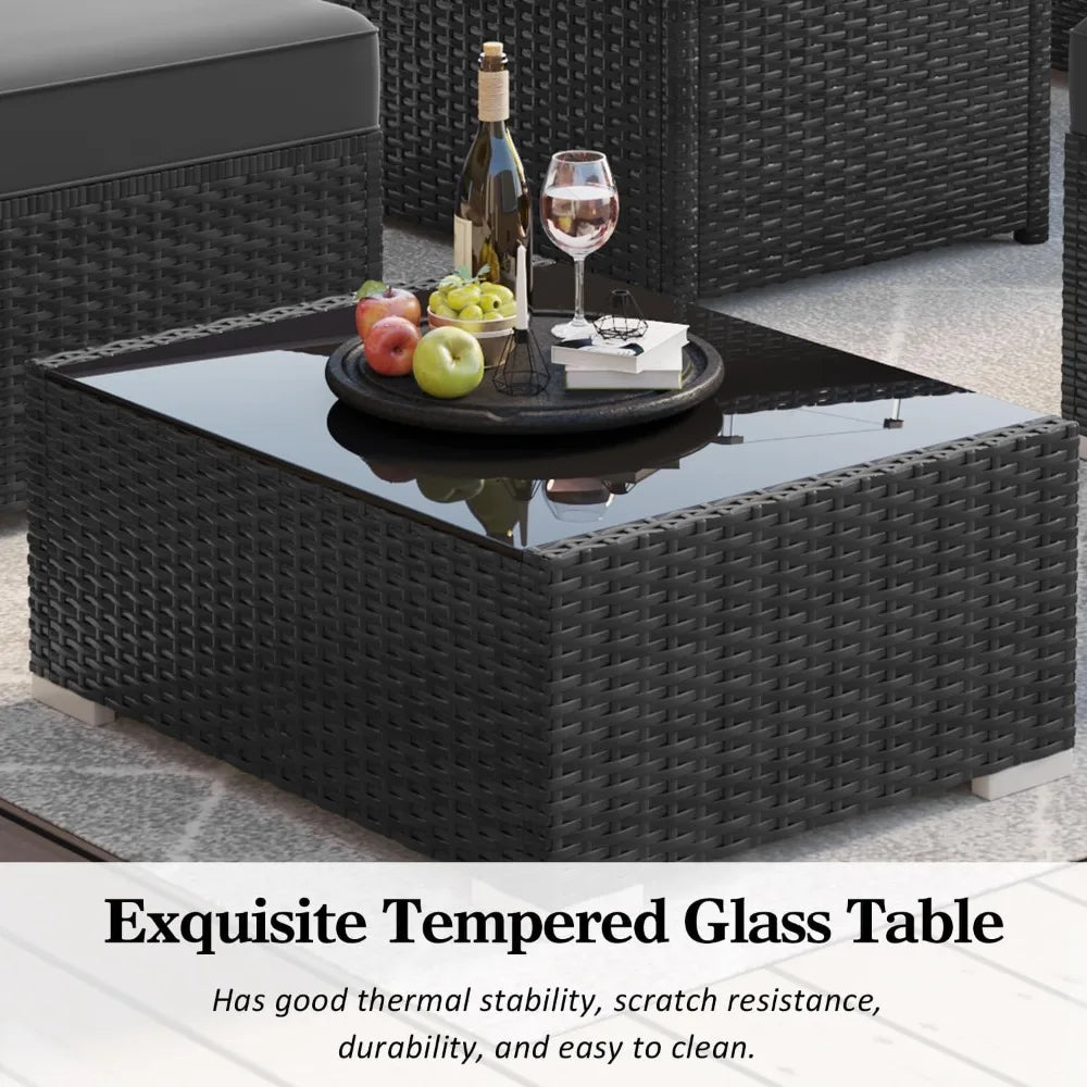Outdoor Patio Furniture Set With Fire Pit Table Wicker Rattan