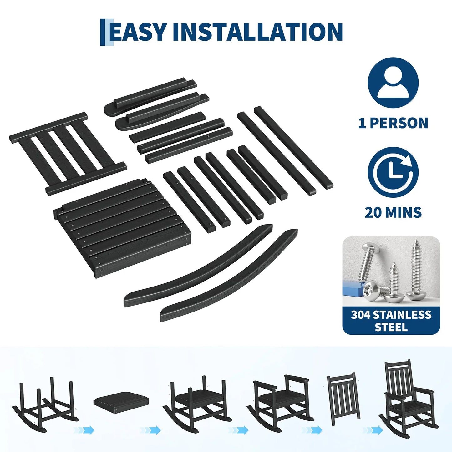 HiMISS 2-Piece Outdoor Poly Lumber Rocking Chair Set With Table