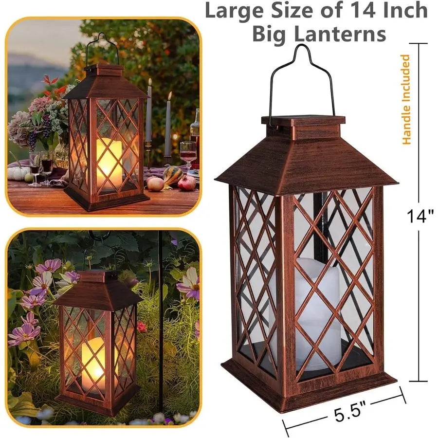 Solar Lantern Outdoor Garden Hanging Lantern Waterproof LED Flickering Candle