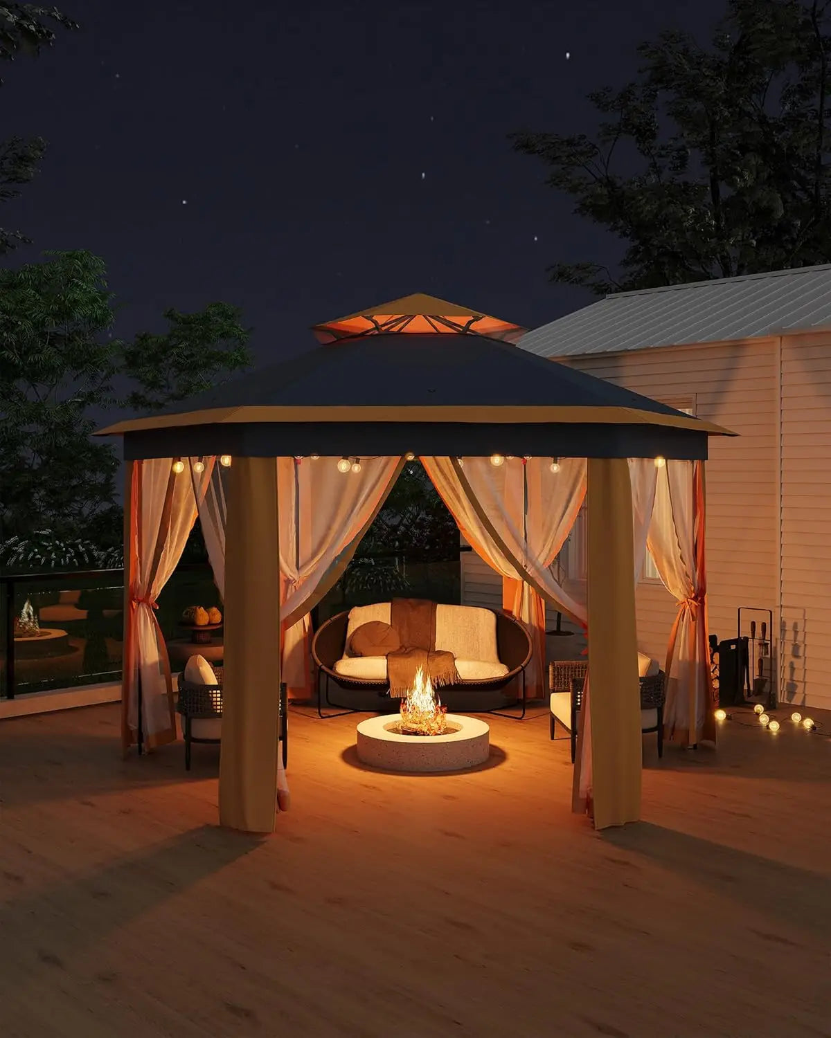 Hexagonal Pop Up Gazebo With Mosquito Net And Steel Frame