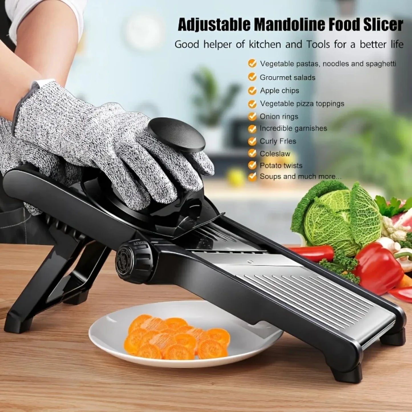 AEDG Stainless Steel Mandoline Slicer With 5 Blades And Hand Guard