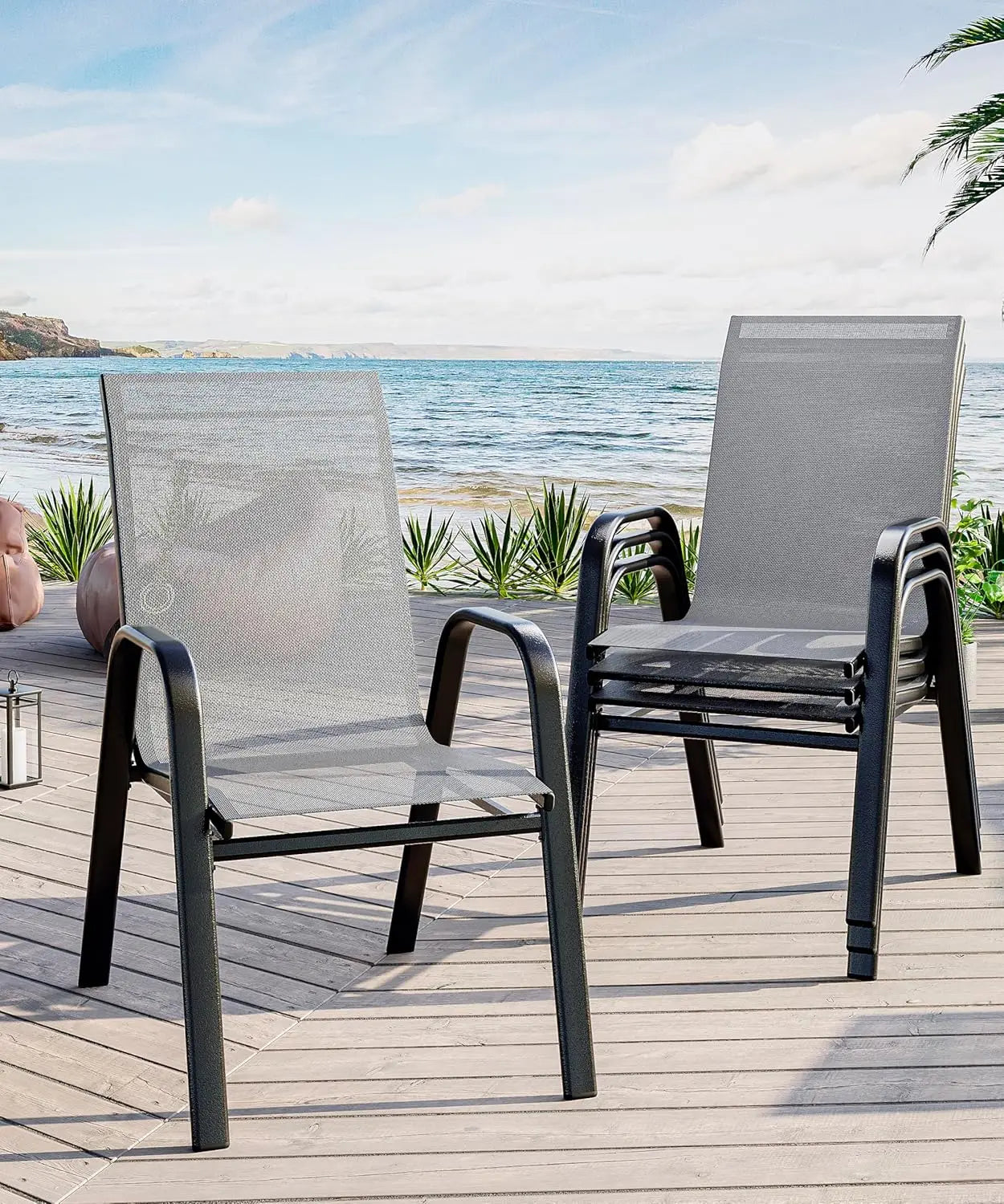 TWISTER.CK 4 Piece Stackable Outdoor Patio Chairs Set Textilene Fabric