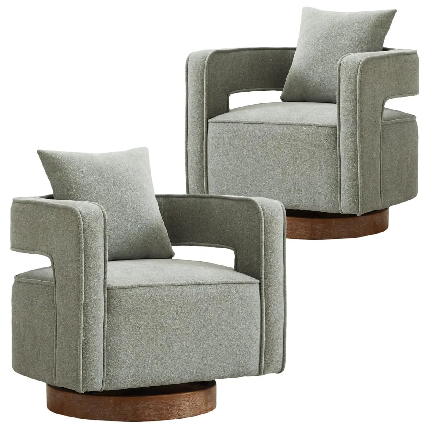 Upholstered Swivel Accent Chair Set Of 2 With Pillow