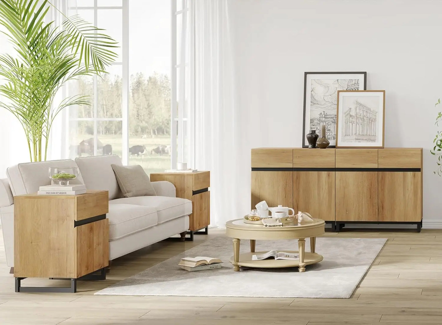 TV Stand With Adjustable Shelves And Sturdy Metal Base