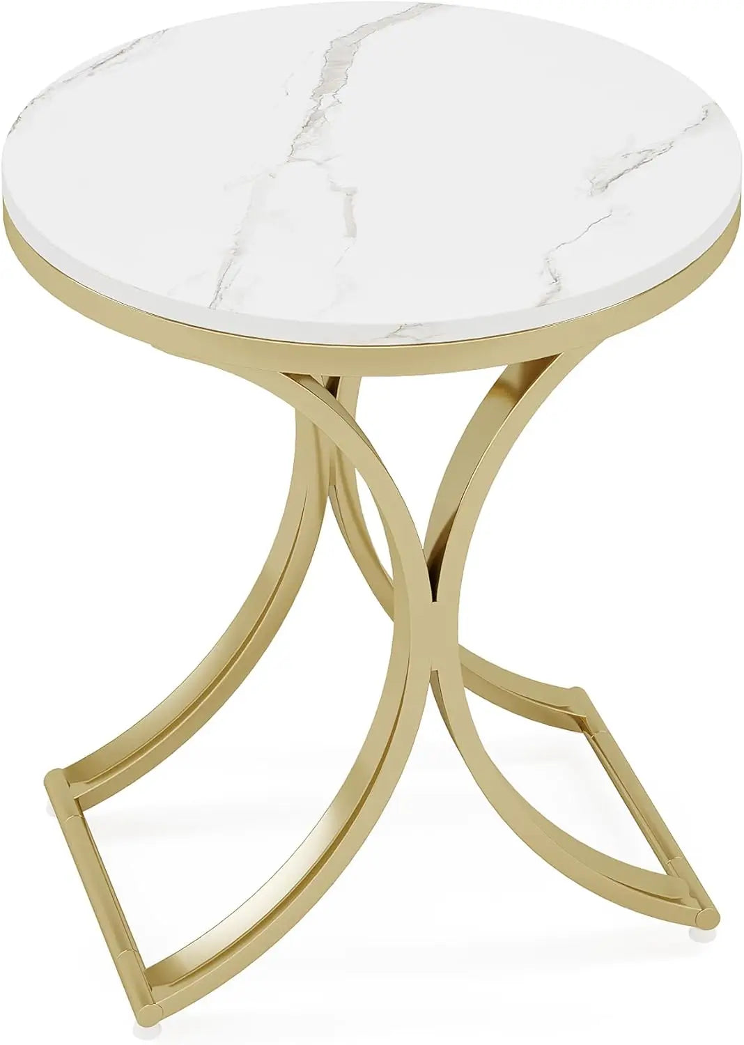 Round Marble Top Sofa Side Table With Gold Accents