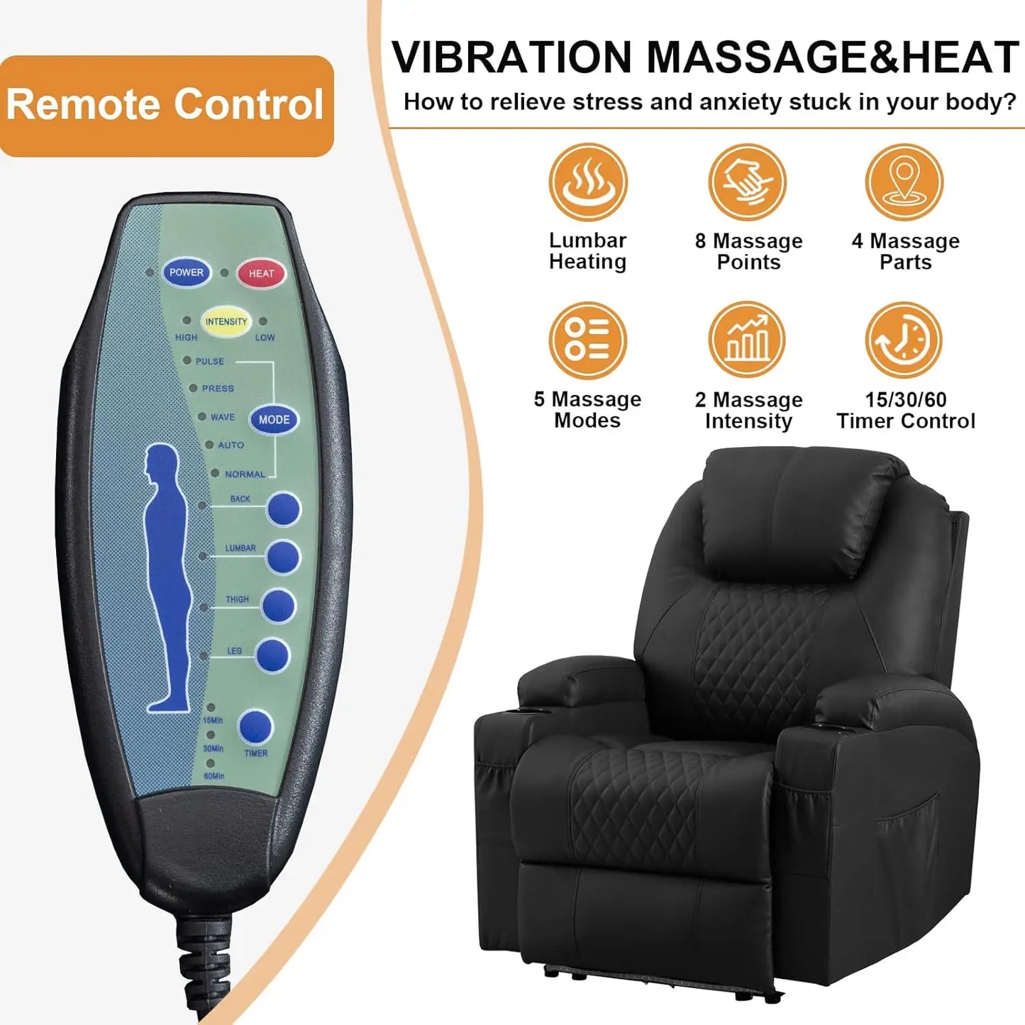 Power Recliner Chair With Massage And Heat Faux Leather