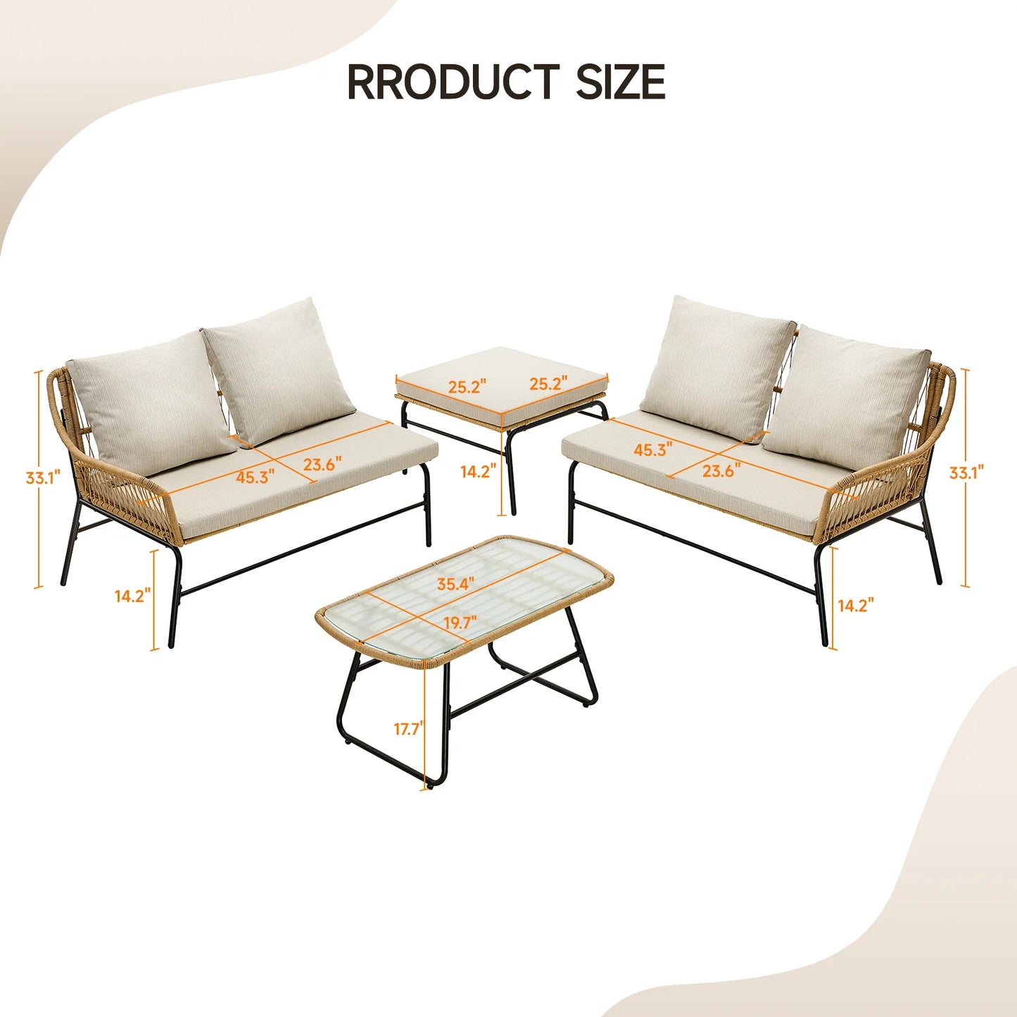ONBRILL 4 Piece Outdoor Sectional Set Wicker Patio Sofa