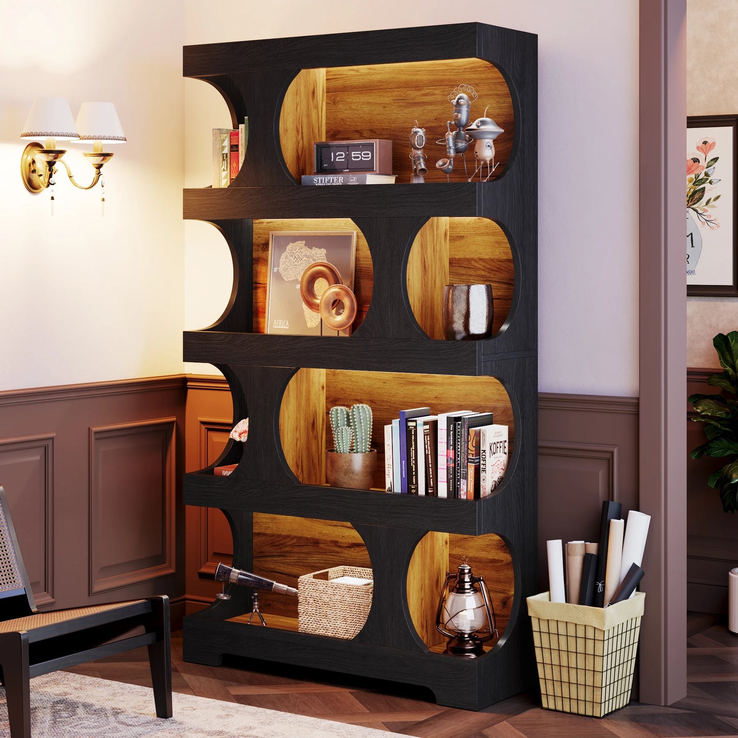 Tribesigns S-Shaped 4-Tier Bookcase Freestanding Wood Storage