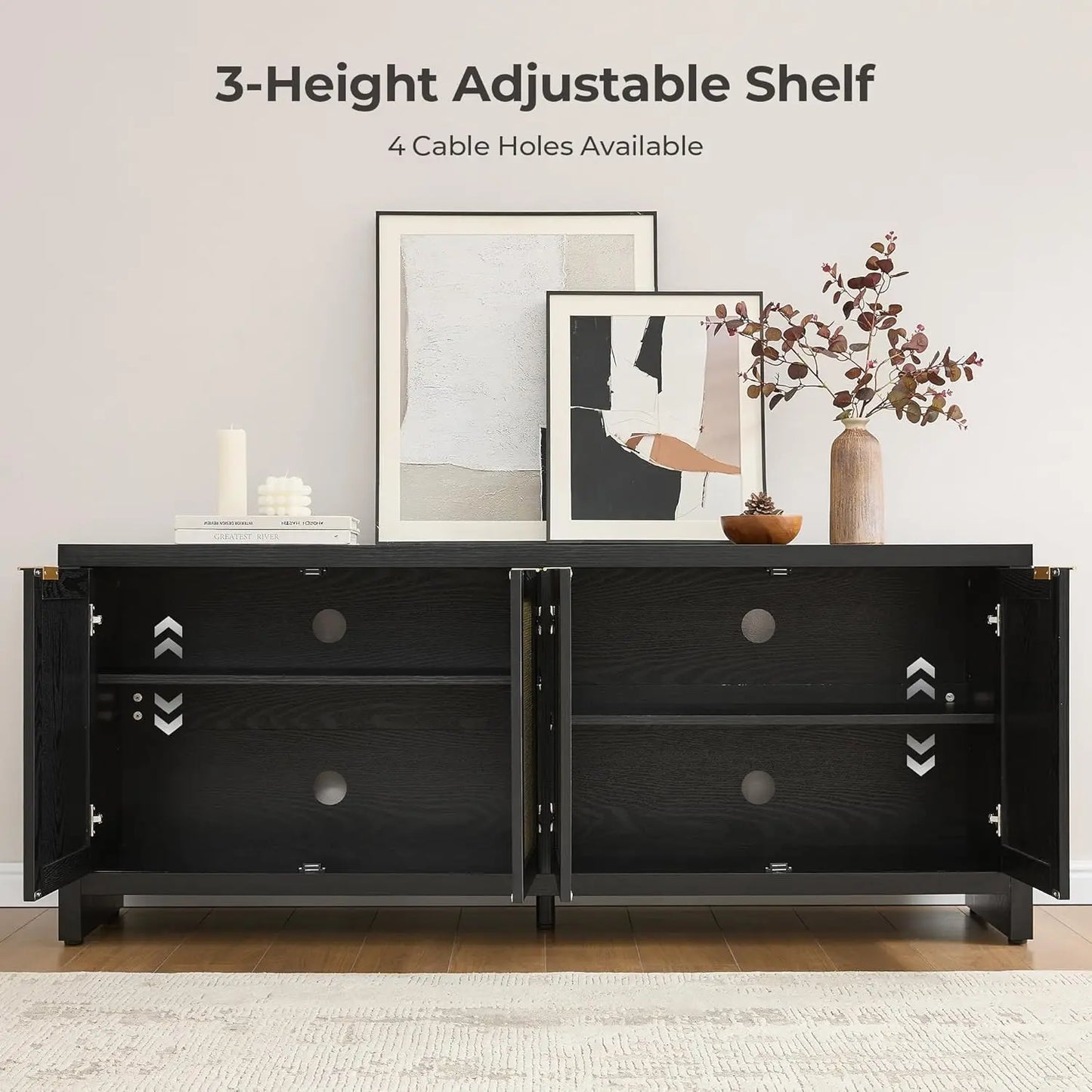 Modern Farmhouse TV Stand With Four Rattan Cabinets