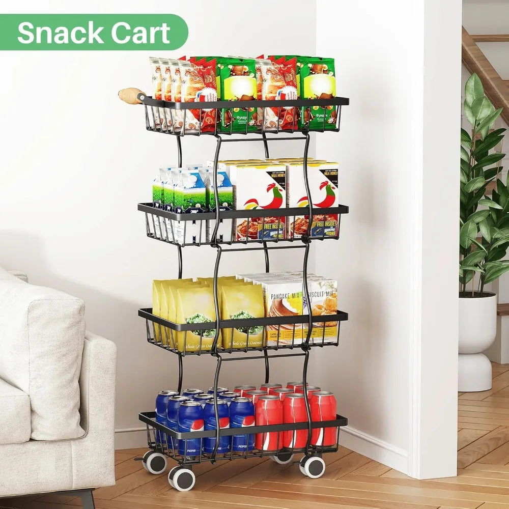 4 Tier Stackable Metal Wire Fruit Basket Organizer For Pantry