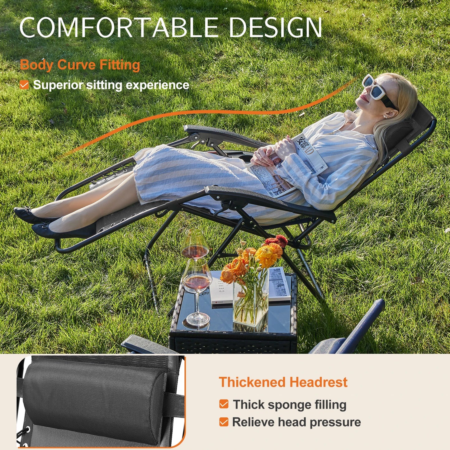 JHK Zero Gravity 2-Piece Portable Recliners with Cup Holders