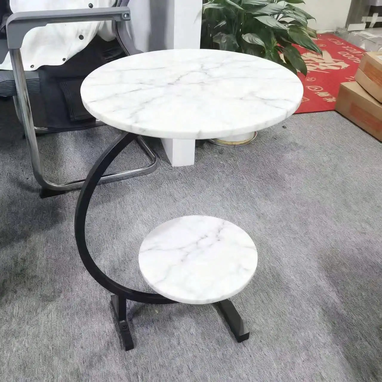 Modern Marble Pattern Side Table With Storage Shelves