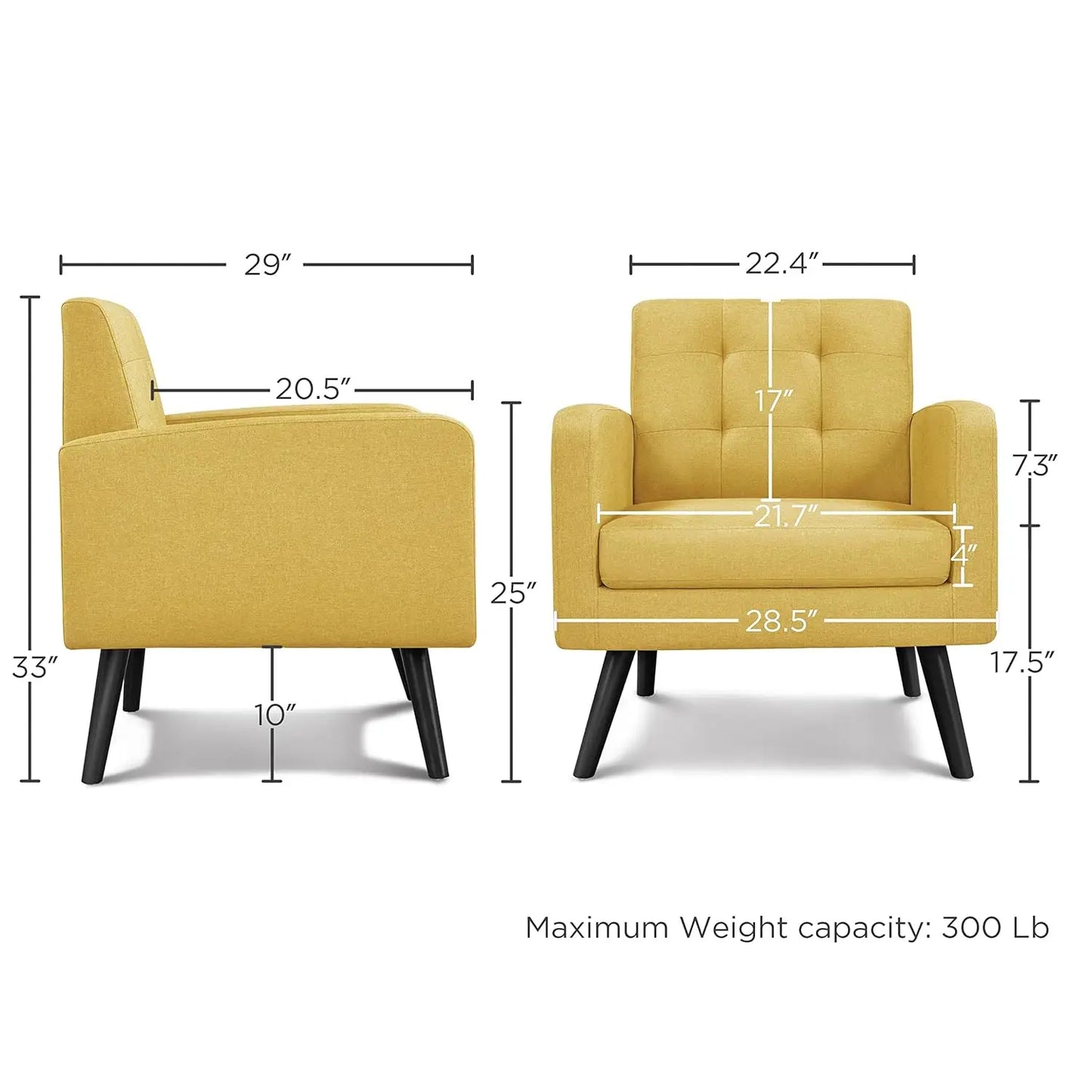 Mid-Century Modern Upholstered Armchairs With Tufted Back And Wood Legs
