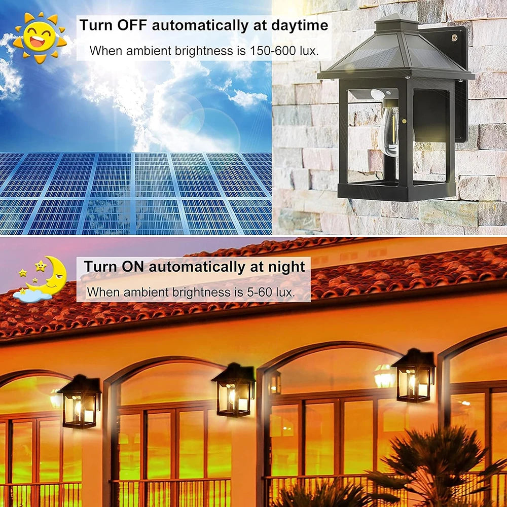 Solar Powered Outdoor Wall Lanterns With Motion Sensor LED Sconces