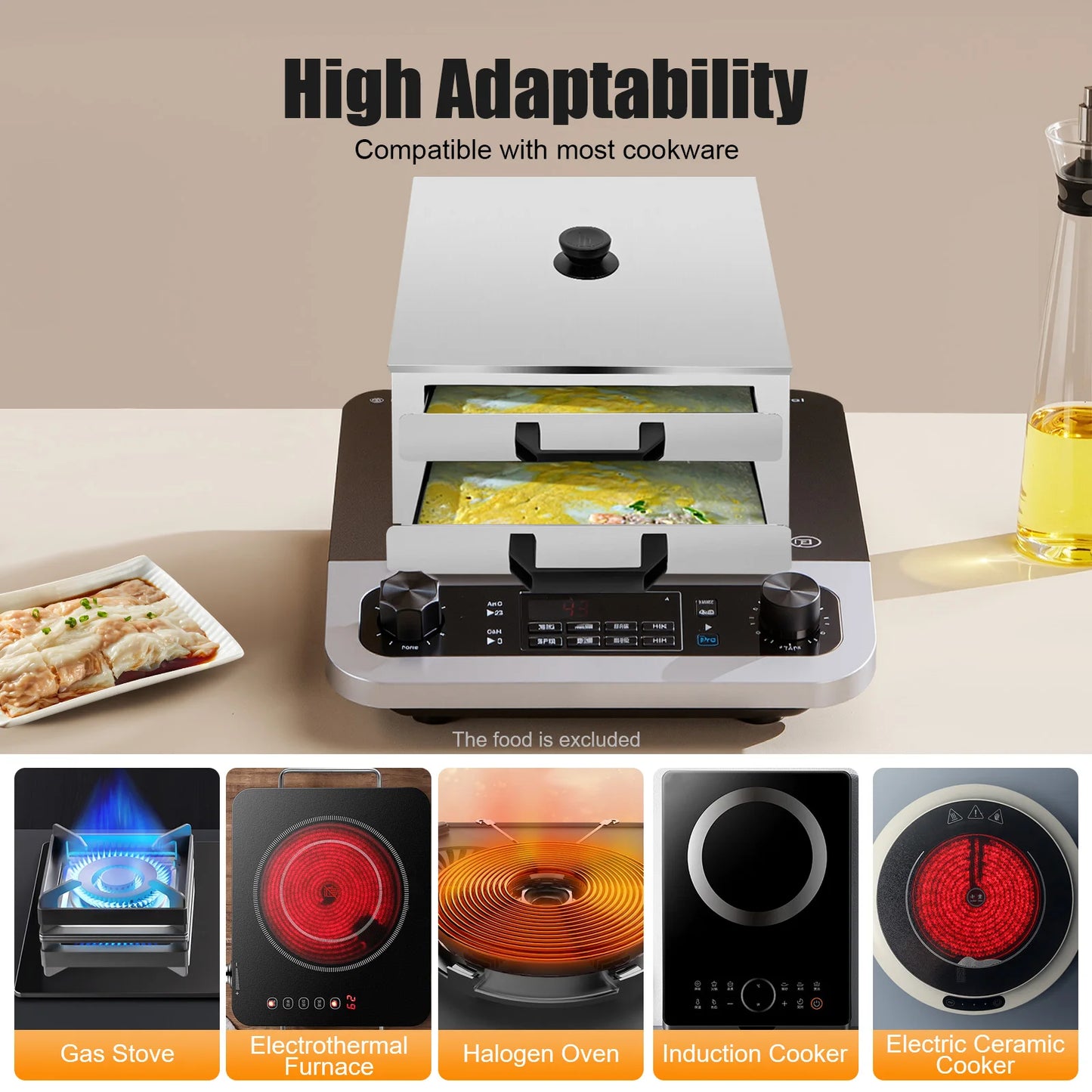 NONEDrawer Double Tier Rice Noodle Roll Steamer 304 Stainless Steel