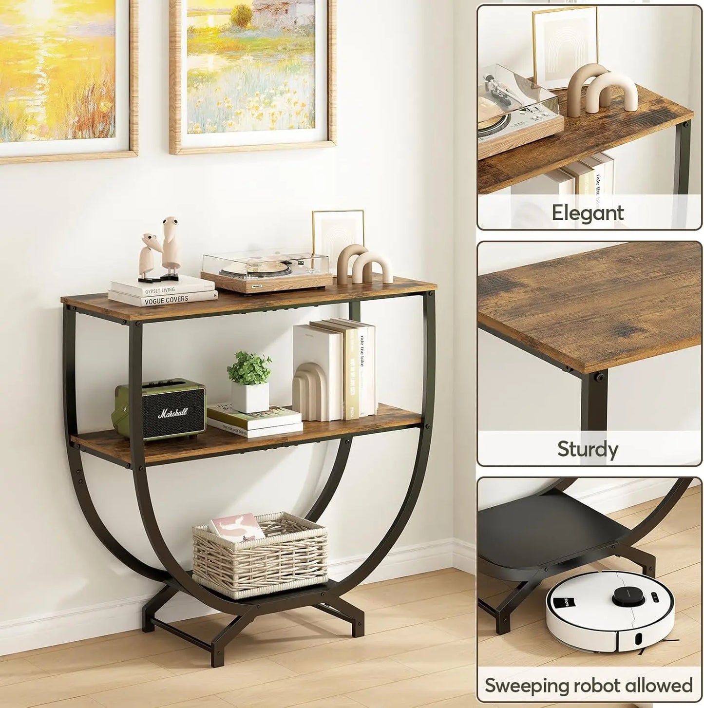 Three Tier Industrial Console Table With Storage