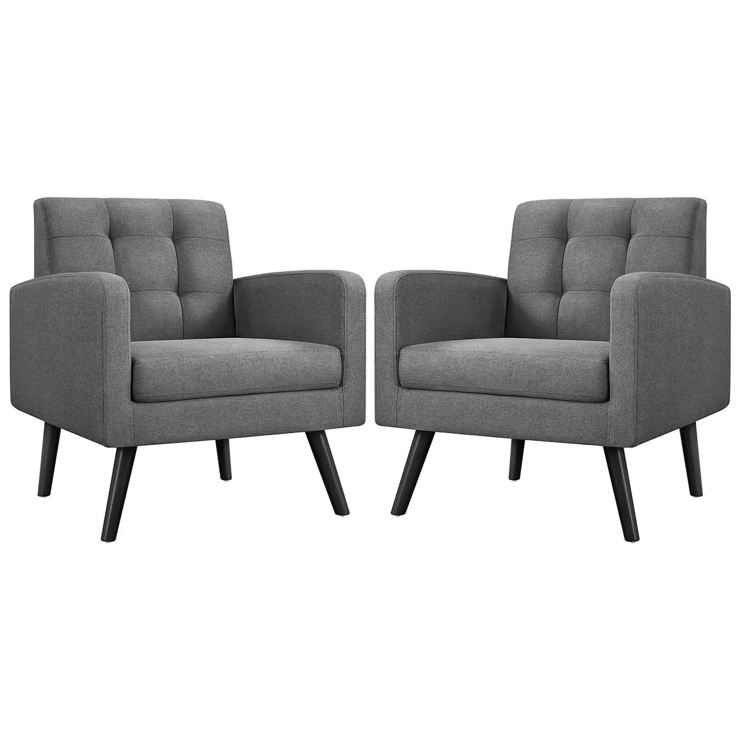 Mid-Century Modern Upholstered Armchairs With Tufted Back And Wood Legs