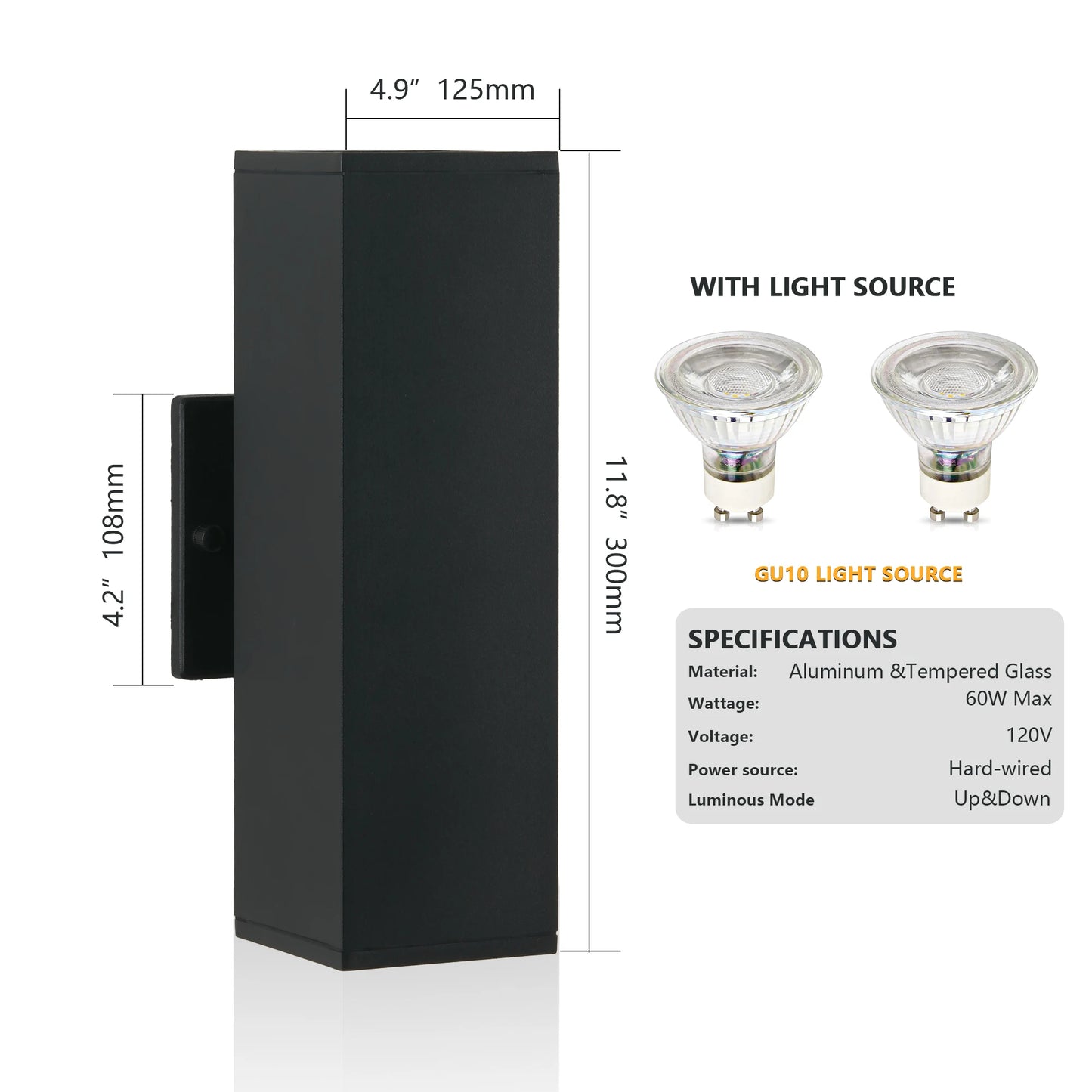 ARLGSITE 2-Pack Outdoor Wall Light IP65 Up-Down GU10 Aluminum