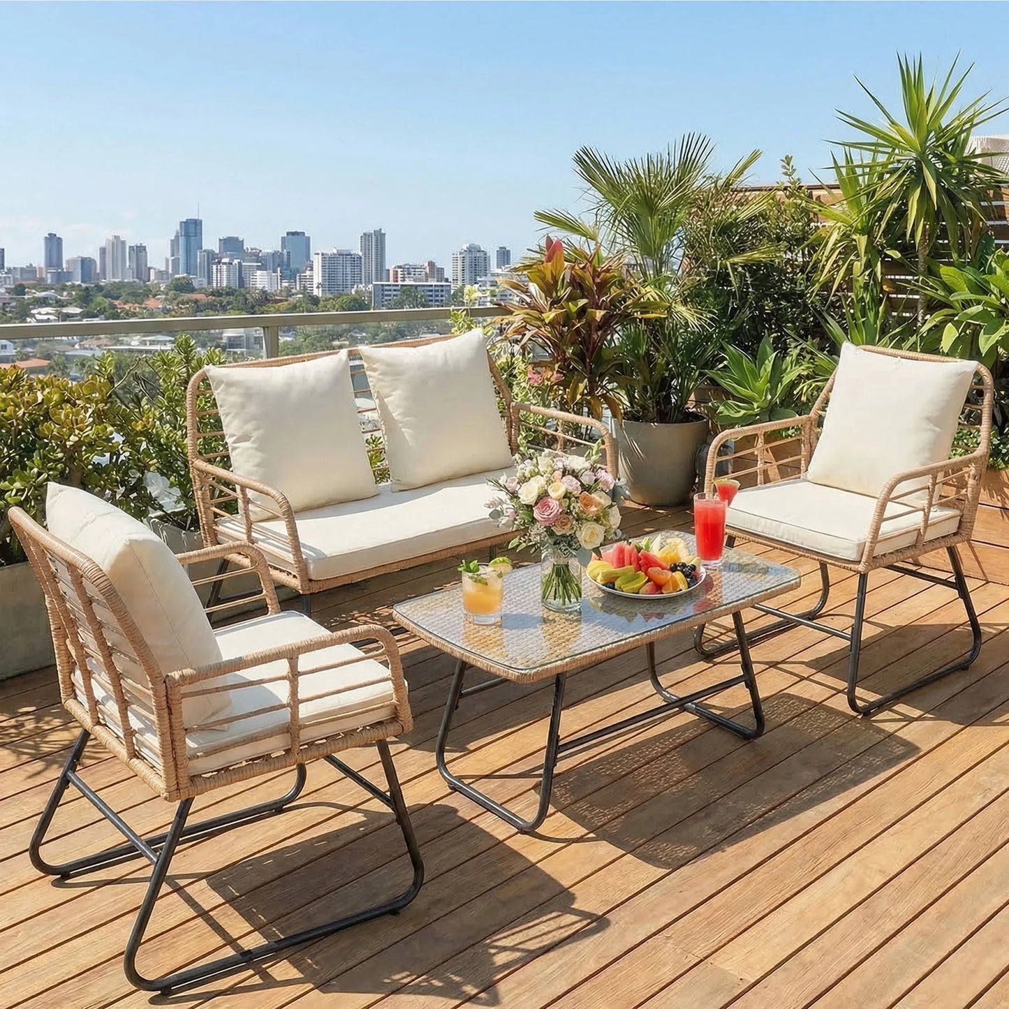 JHK Outdoor Wicker Patio Furniture Set For Garden And Lawn