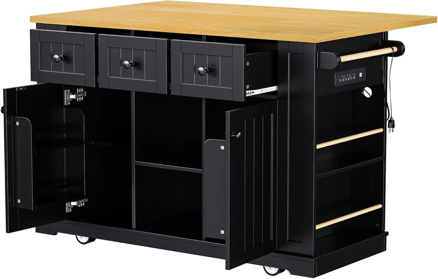 Kitchen Island With Storage On Wheels Drawers Door Rack