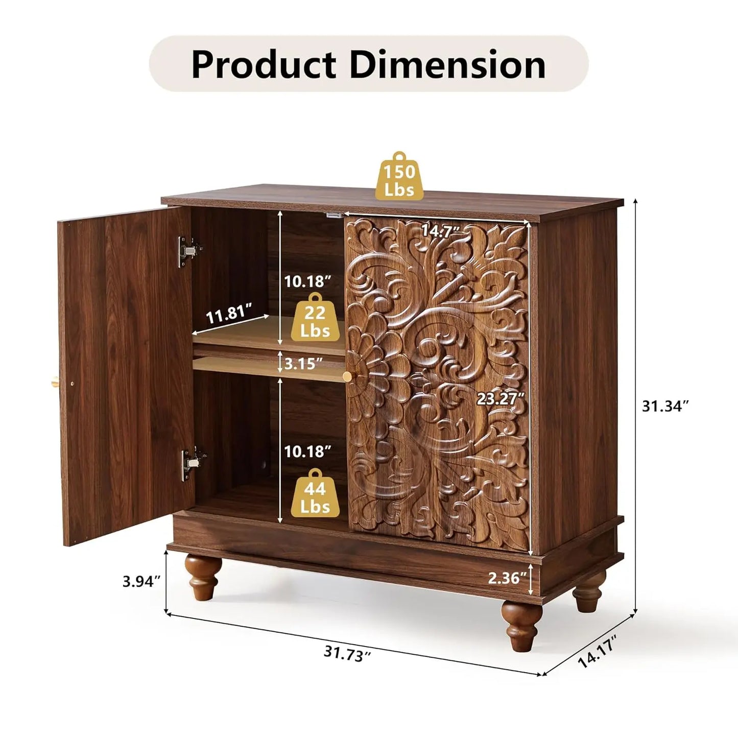 Farmhouse Accent Cabinet With 2 Doors And Adjustable Shelves