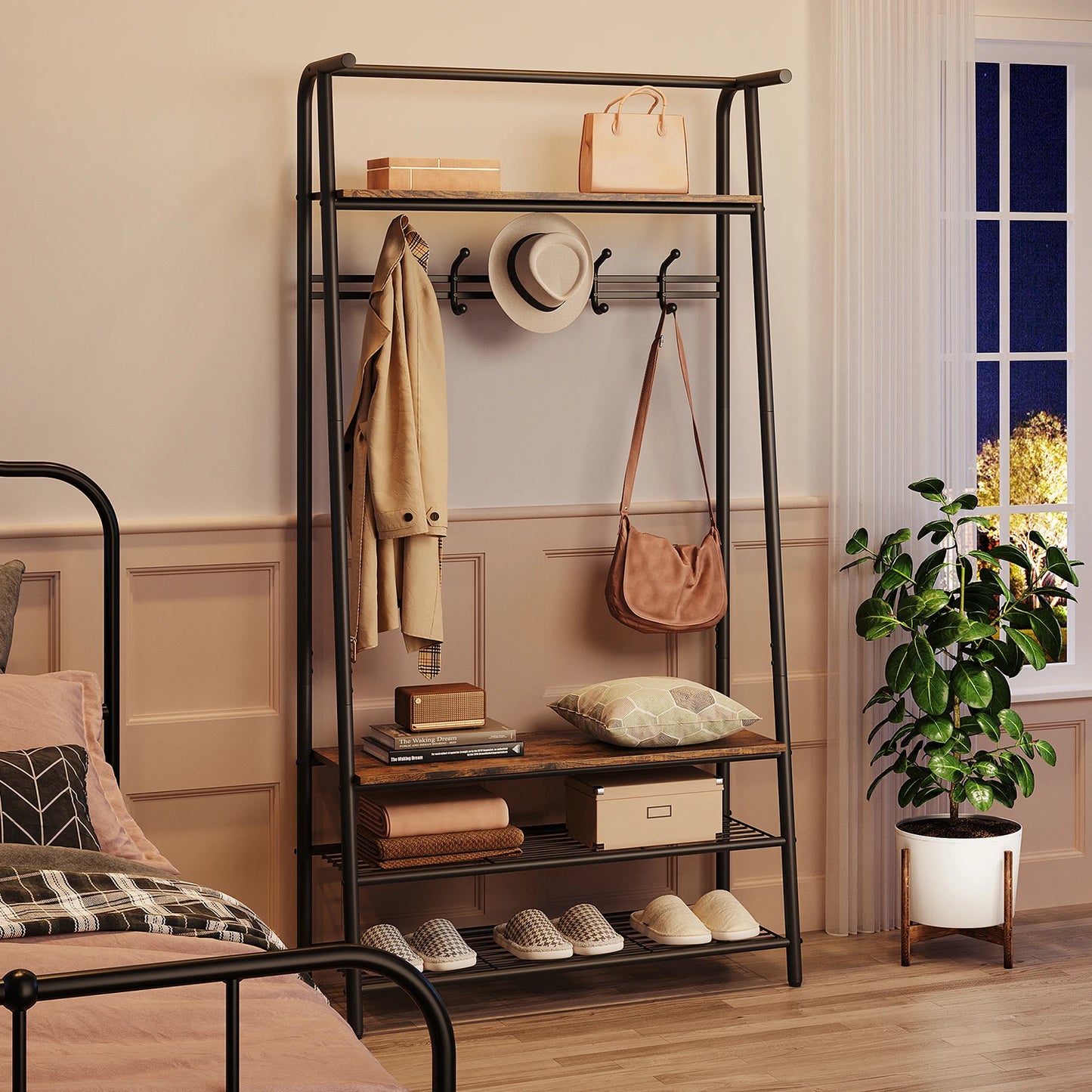 TWISTER.CK Coat Rack 4-In-1 Hall Tree With Shoe Storage