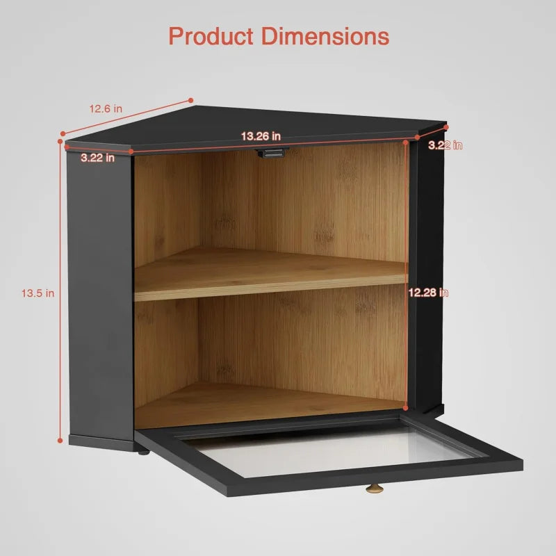Corner Bamboo Bread Box For Kitchen Countertop Storage