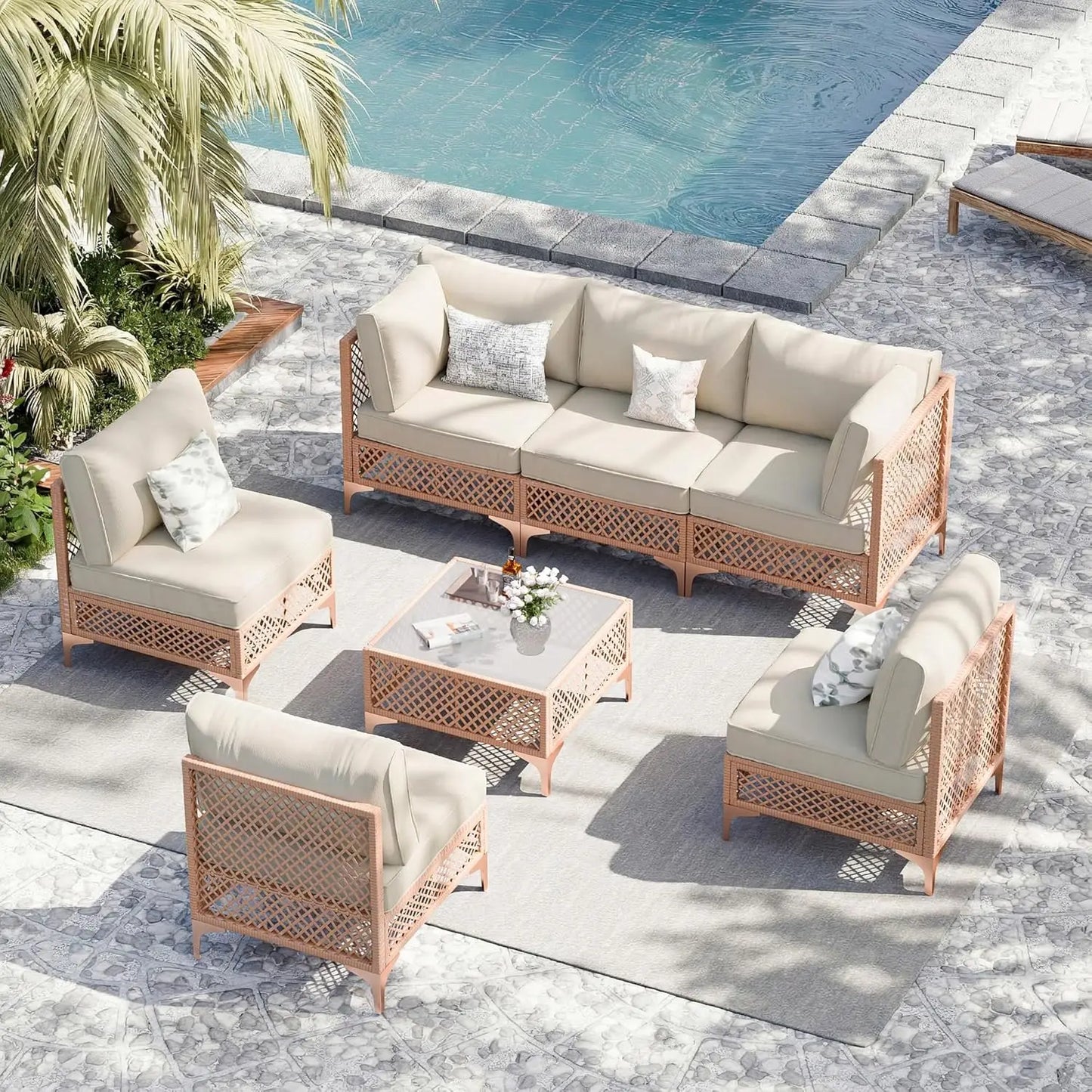 XIAOLANG 7 Piece Patio Conversation Set With Cushions And Coffee Table
