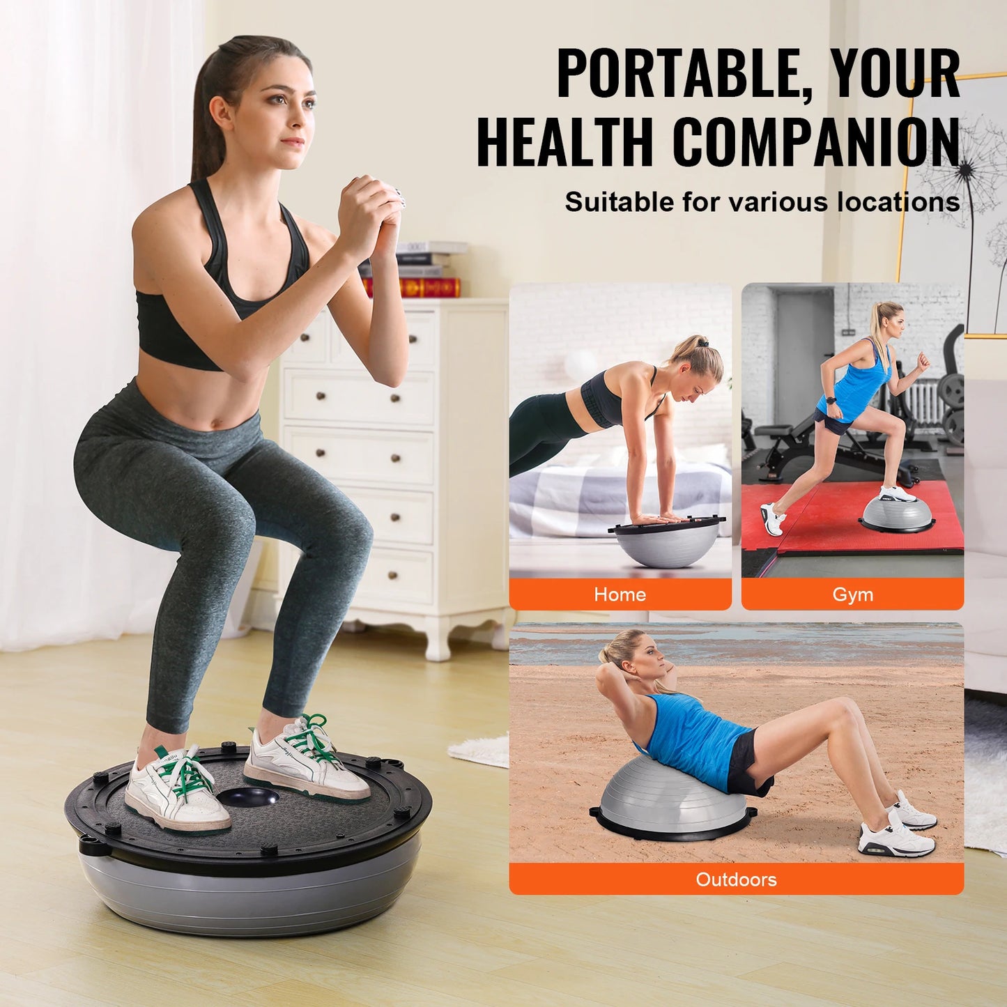 SucceBuy Half Exercise Stability Ball Trainer With Resistance Bands