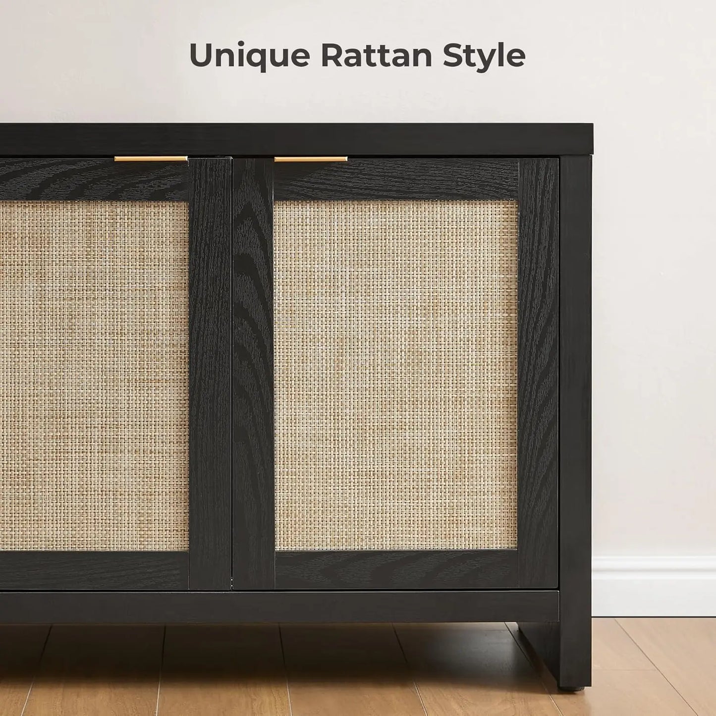 Modern Farmhouse TV Stand With Four Rattan Cabinets