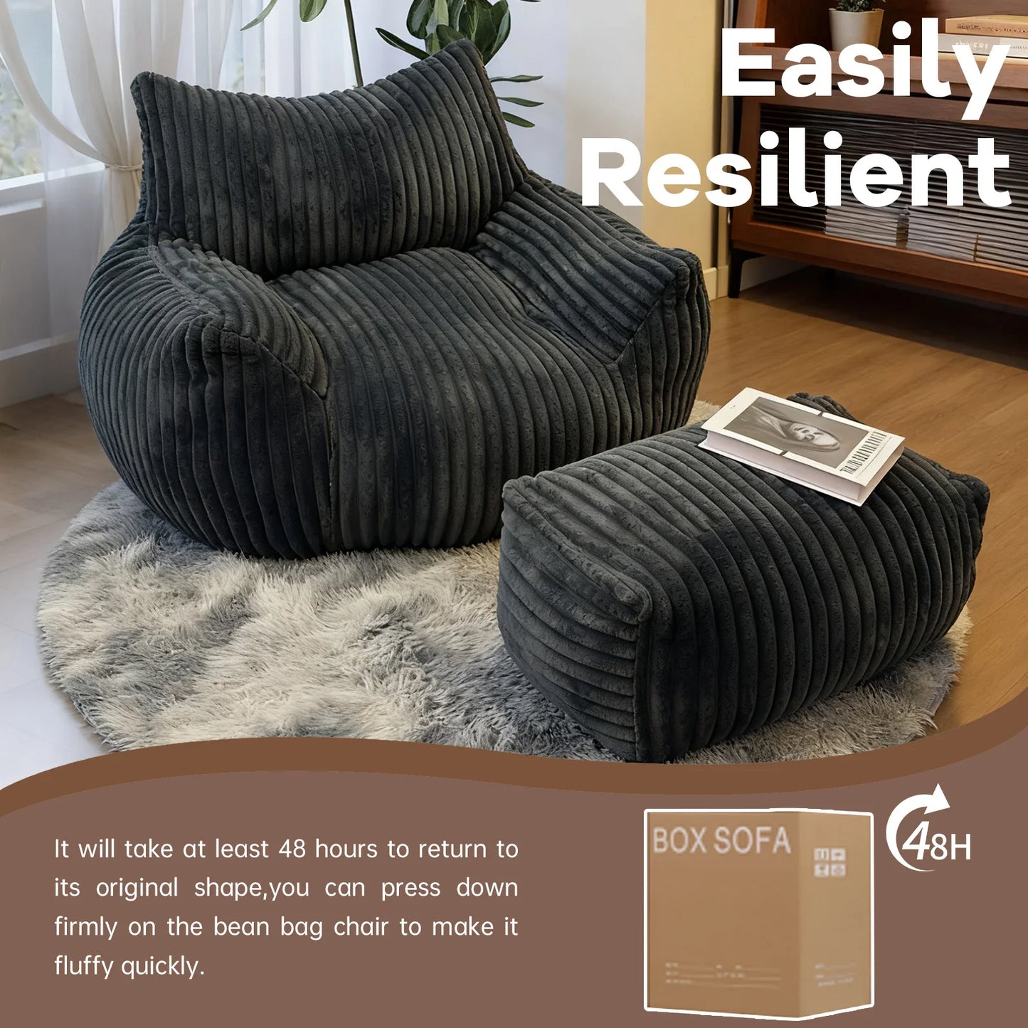 NONECN Reading Chair Bean Bag for Adults with Foam Comfort