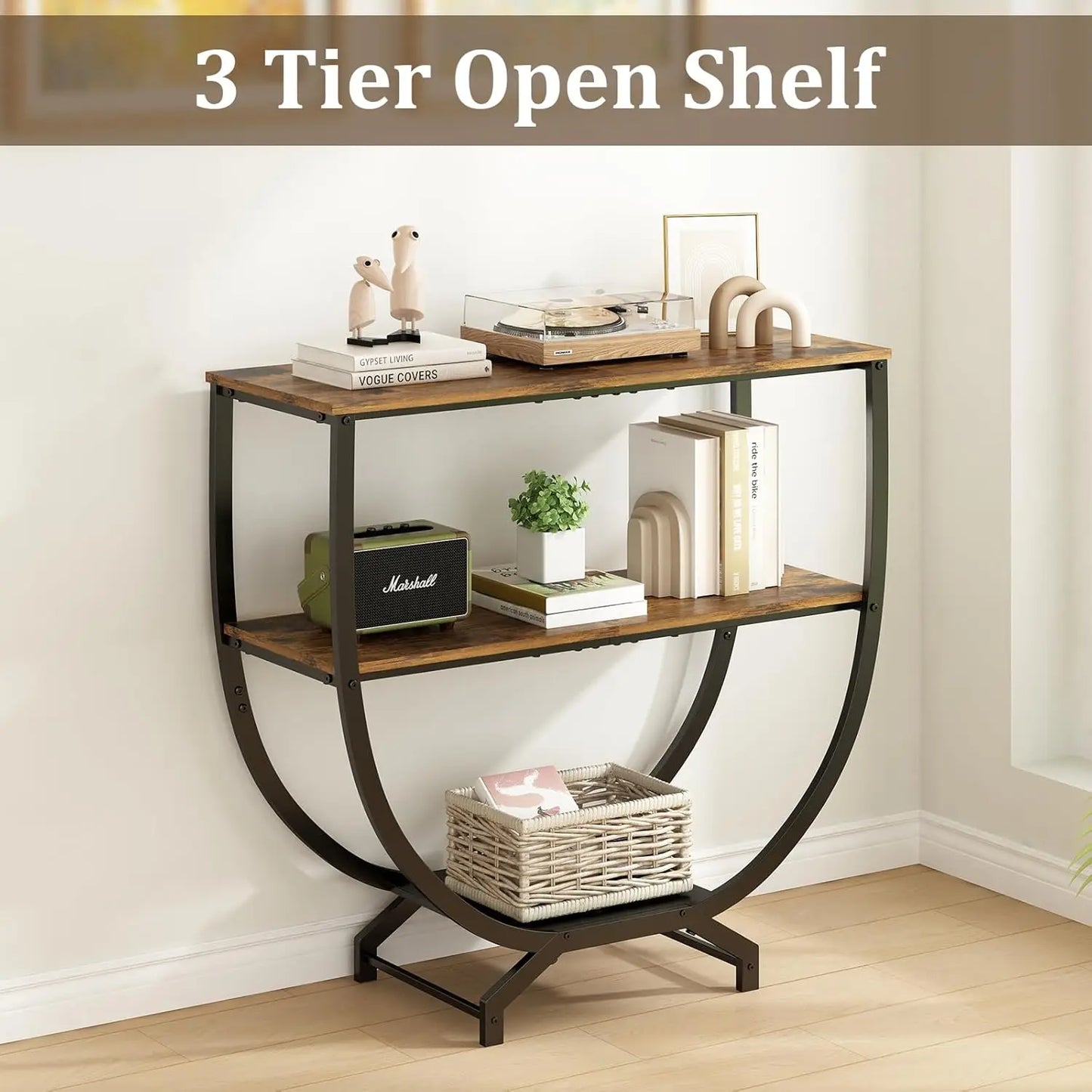 Three Tier Industrial Console Table With Storage
