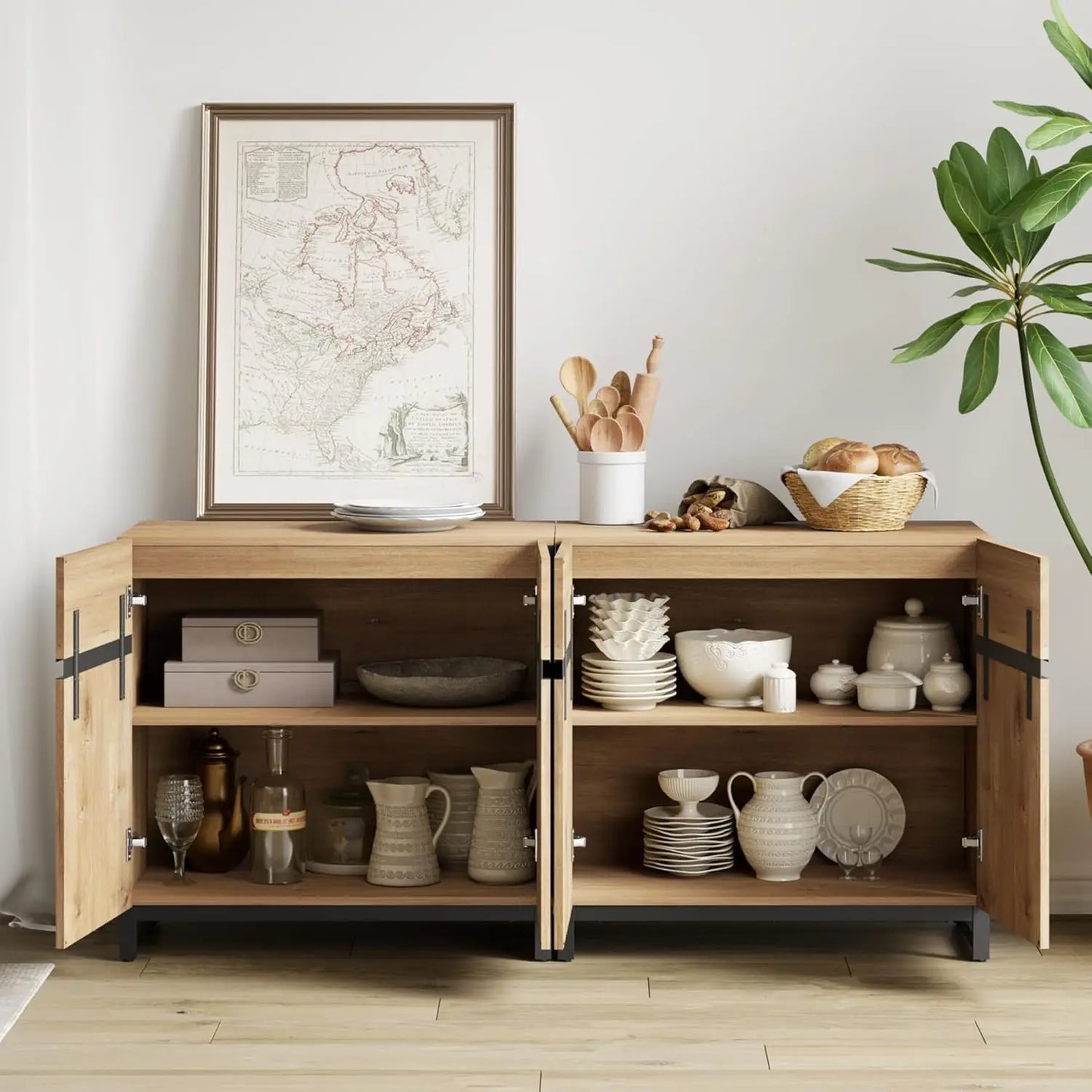 TV Stand With Adjustable Shelves And Sturdy Metal Base