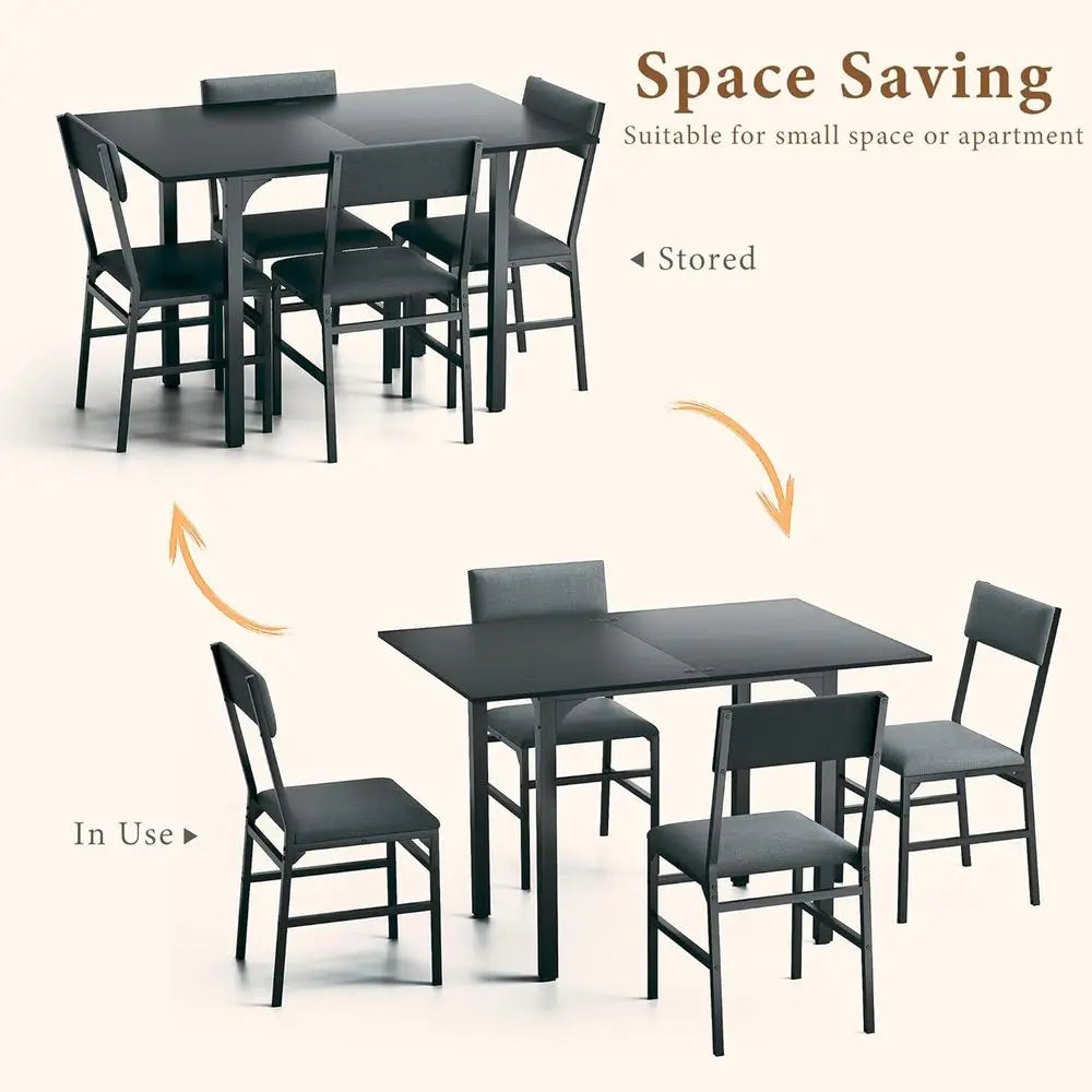 Space-Saving Extendable Dining Set for Four With Cushioned Chairs